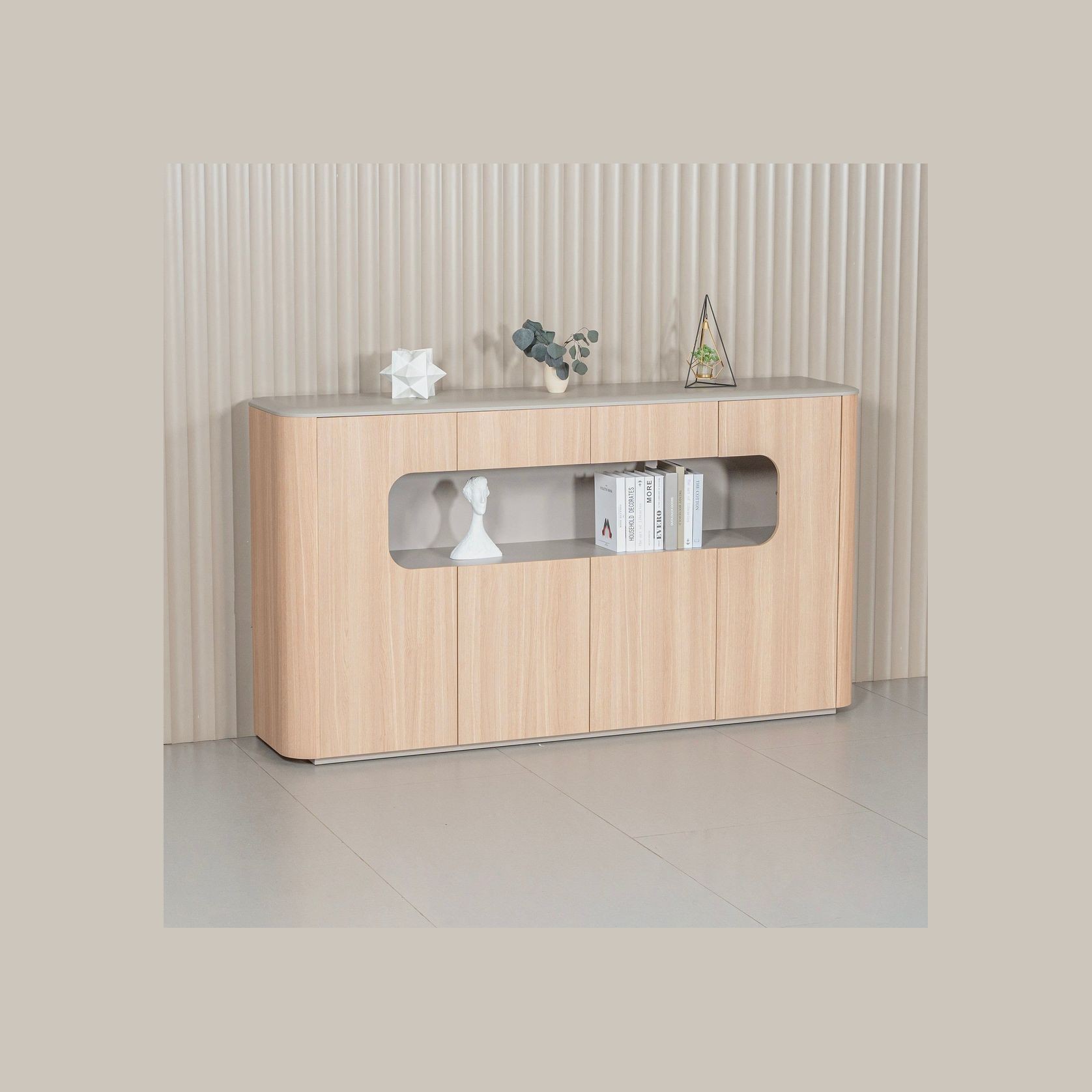 ORBAN 200cm Credenza Display Unit  Oak - 110cm High gallery detail image