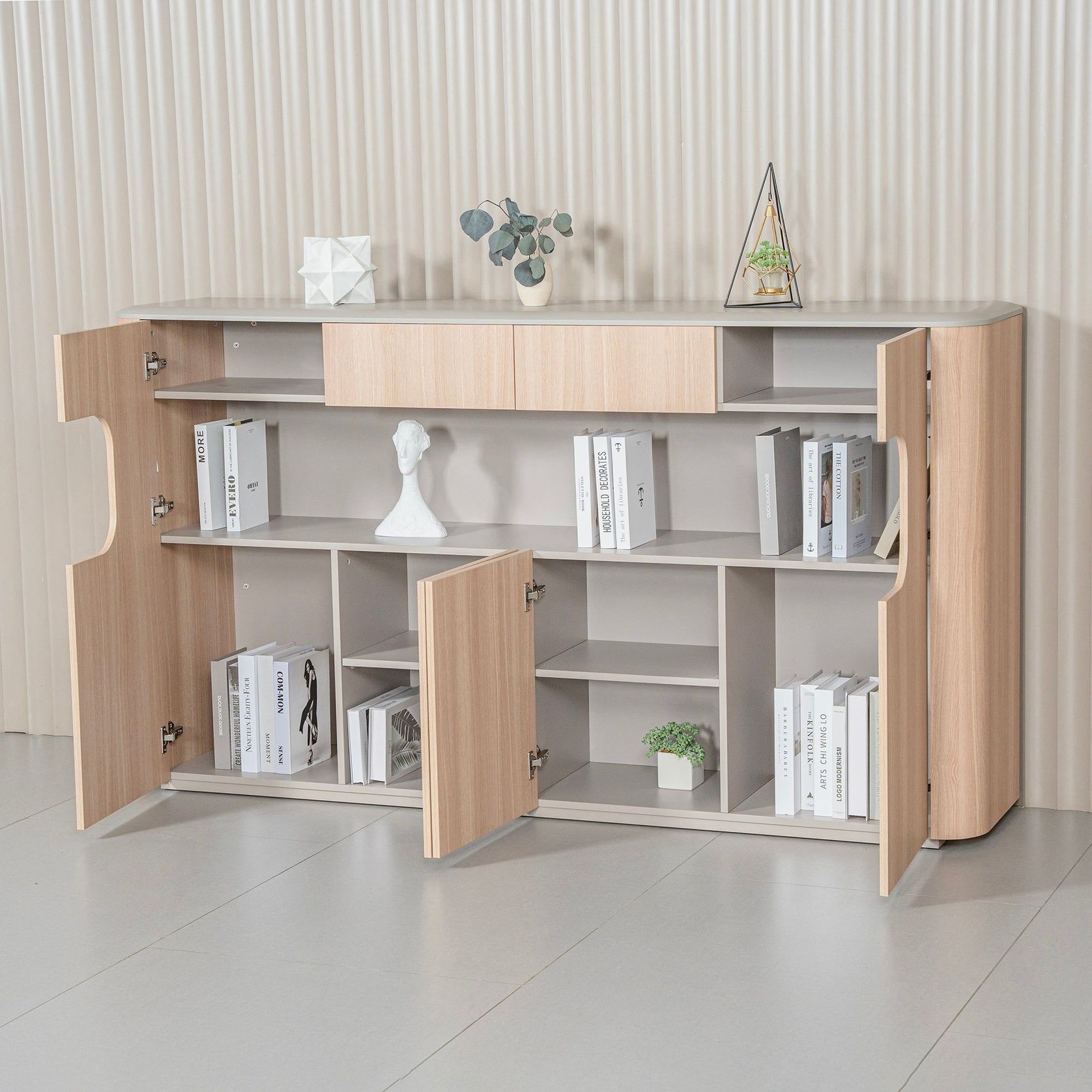 ORBAN 200cm Credenza Display Unit  Oak - 110cm High gallery detail image