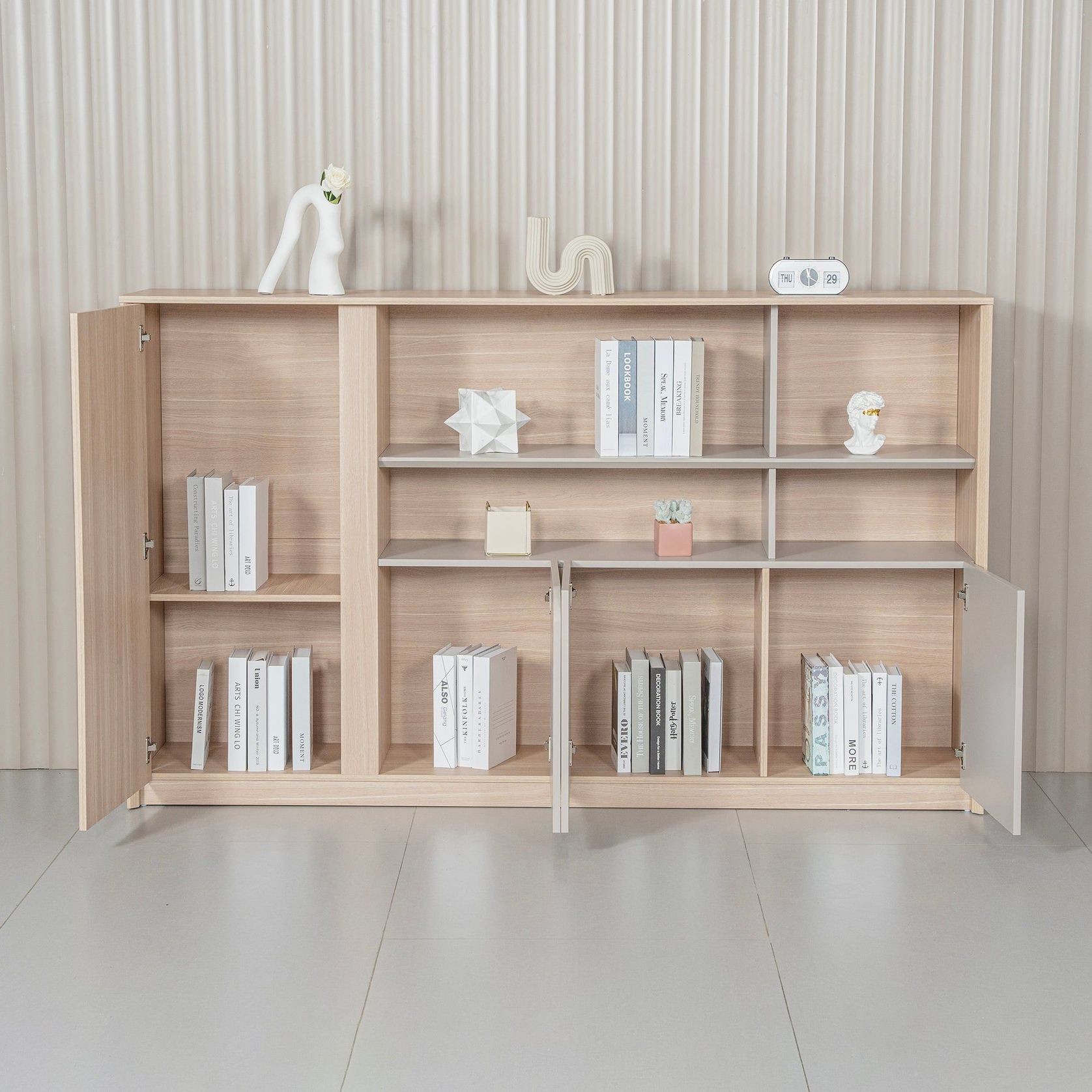 KELIAN 200cm Wall Storage & Display Unit  Oak - 110cm High gallery detail image