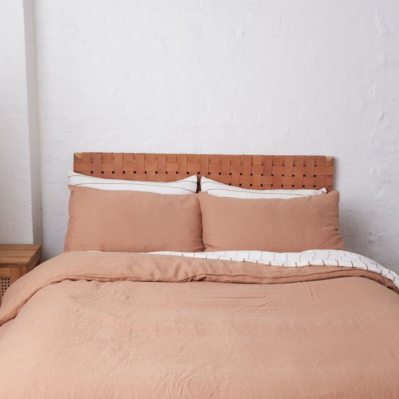 Saalena Leather and Teak Bedhead gallery detail image