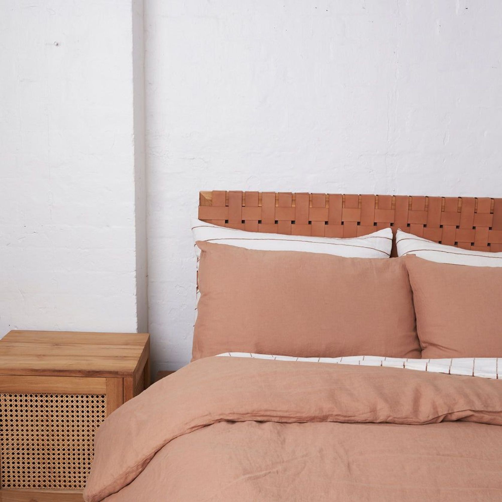 Saalena Leather and Teak Bedhead gallery detail image