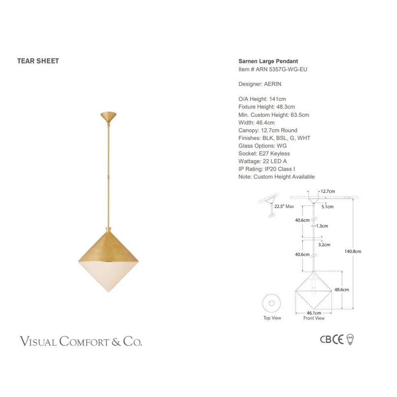 Visual Comfort Aerin Sarnen Large Pendant gallery detail image