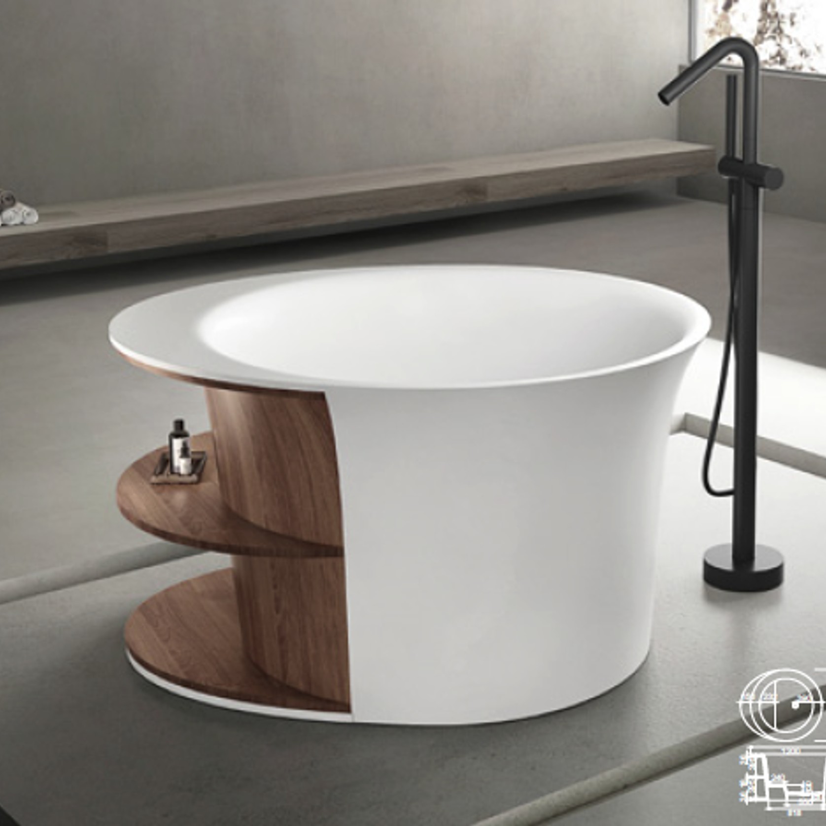 Josei Round Japanese Shelf Soak Tub - 1200mm - MGD01 gallery detail image