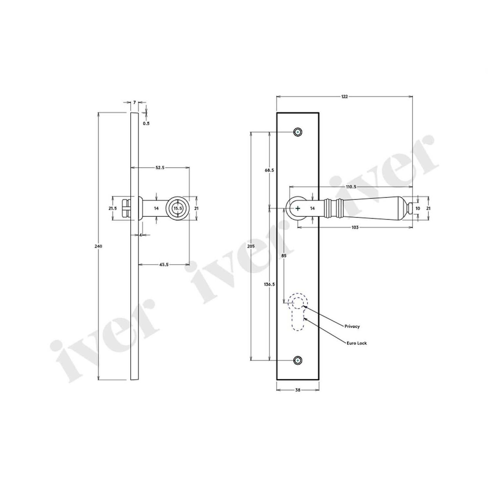 Iver Sarlat Lever on Rectangular Backplate Latch Signature Brass 10700 - Customise to your need gallery detail image