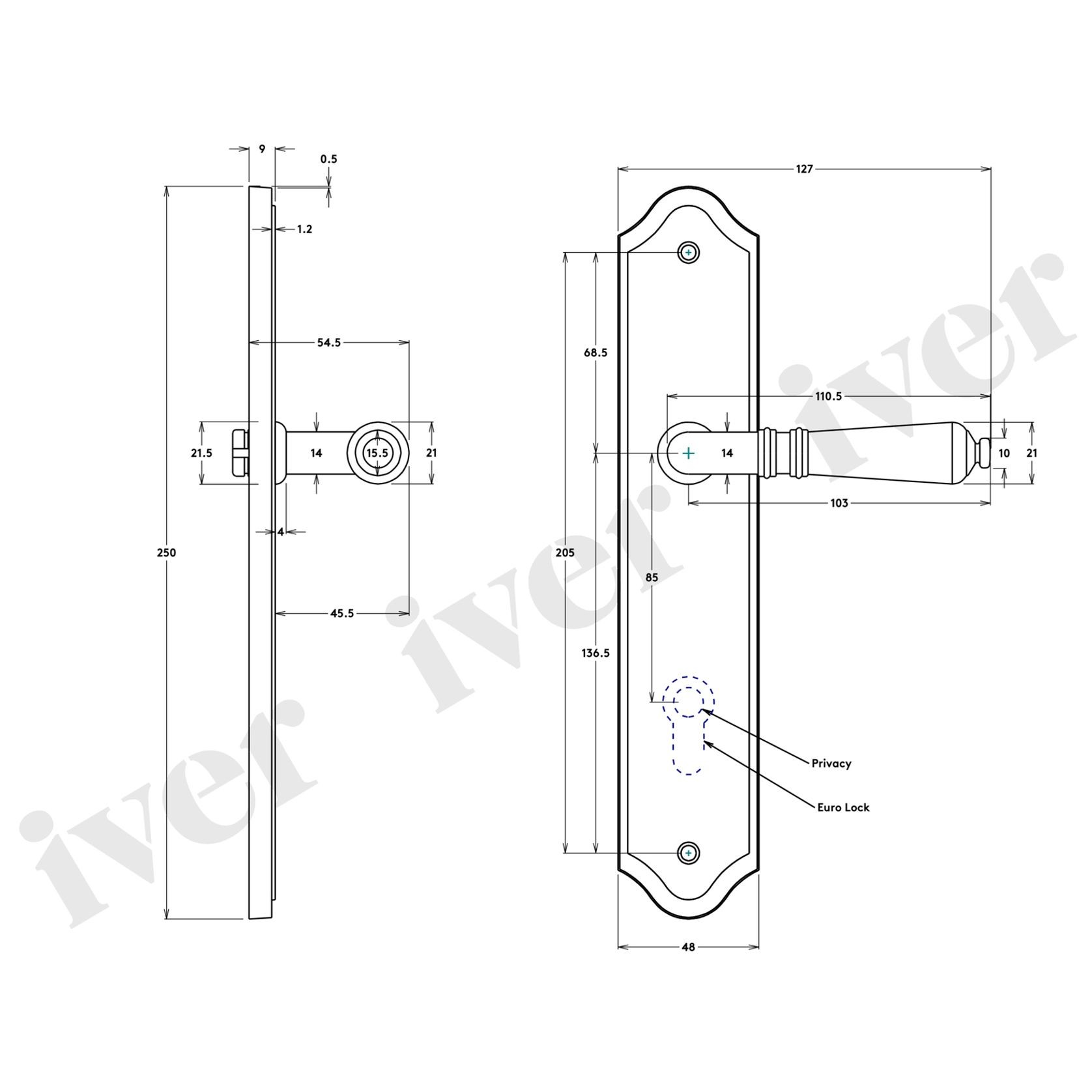 Iver Sarlat Lever on Shouldered Backplate Euro 85mm Matt Black 12712E85 - Customise to your needs gallery detail image