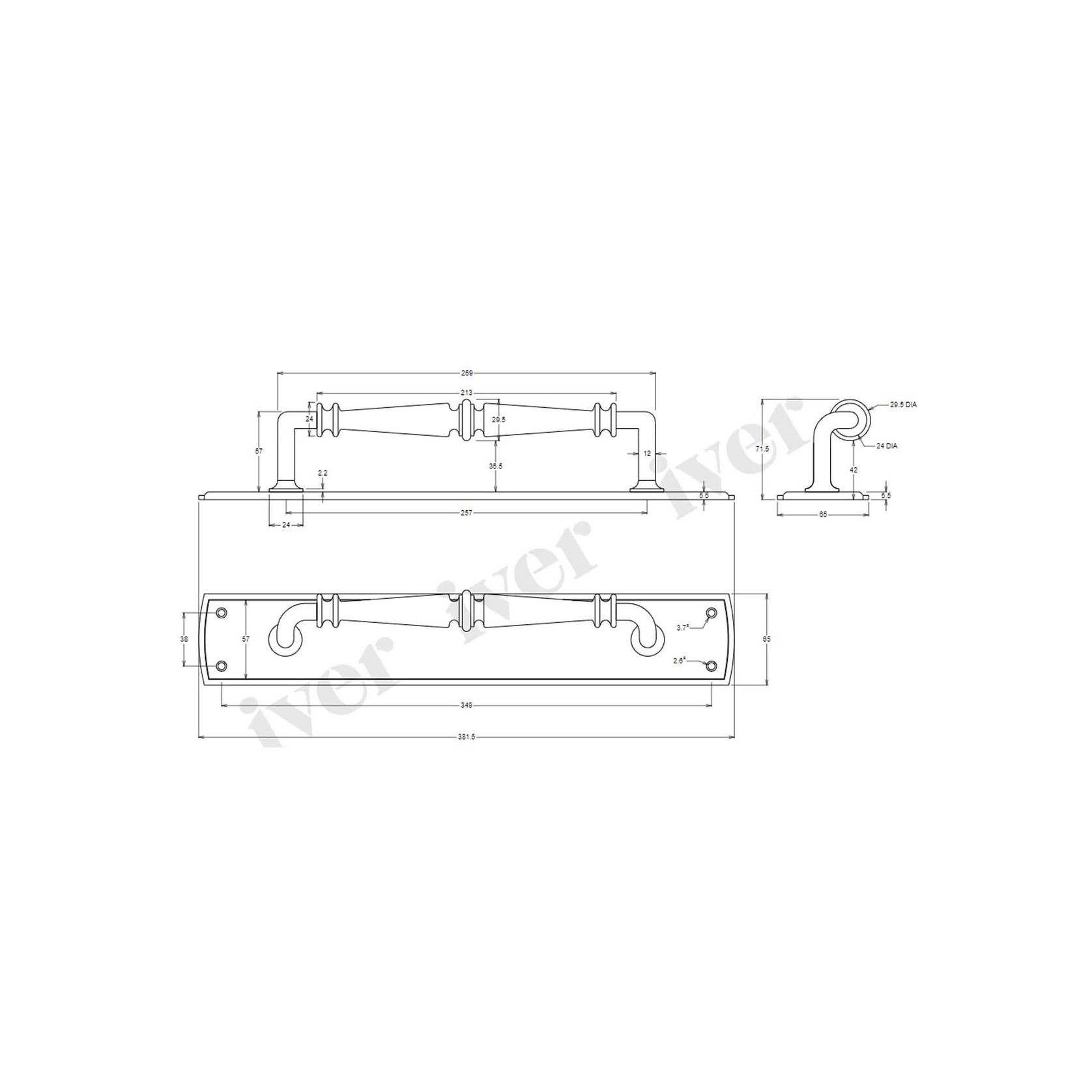 Iver Sarlat Door Pull Handle on Backplate 380mm x 65mm Brushed Brass 4501 gallery detail image