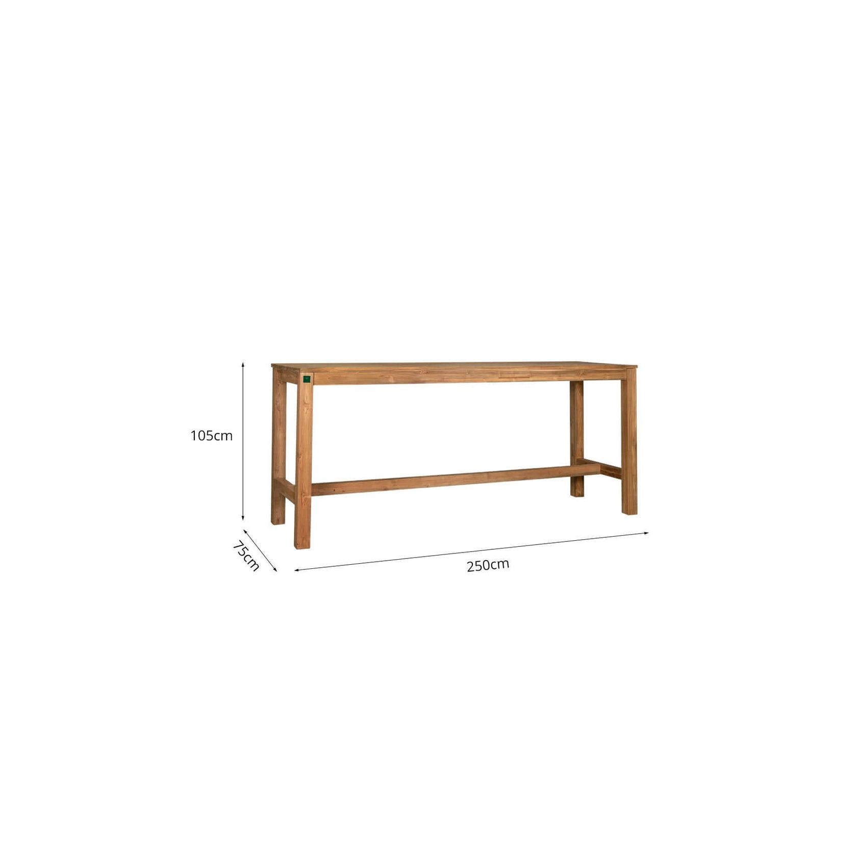 Teak Outdoor Long Bar Leaner Table 250 X 75 X 105cm gallery detail image