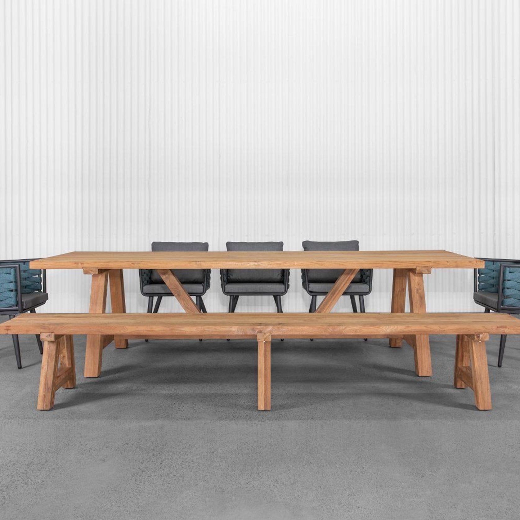 Stalwart Teak Trestle Dining Table 300cm gallery detail image