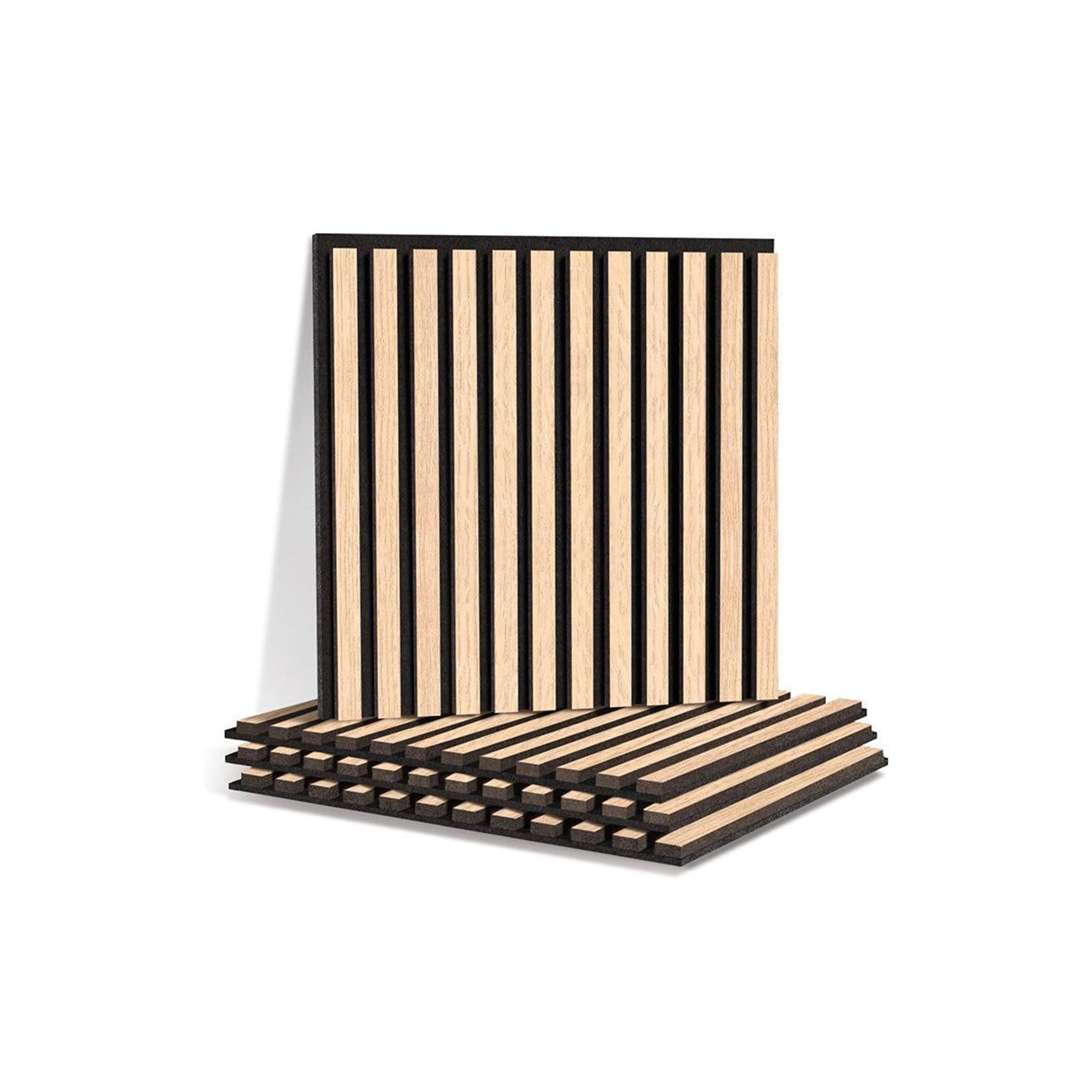 Square WOODFLEX Acoustic Wood Slat Wall Tiles - Oak Veneer - 4pc Set gallery detail image