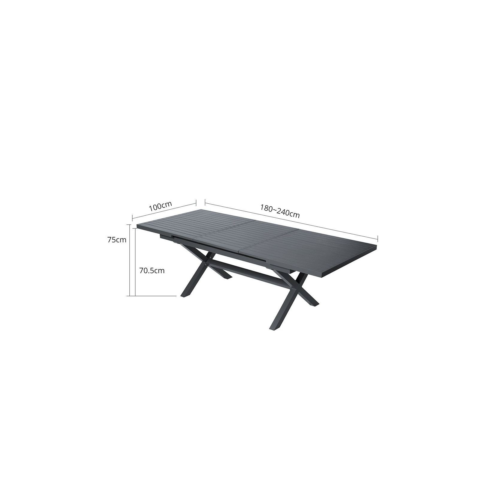 Tuba Outdoor Aluminium Patio Dining Extension Table 180-240 X 100cm gallery detail image