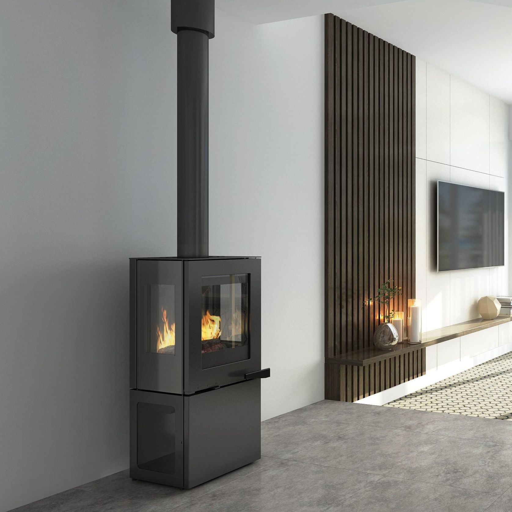 Visionline Pera Freestanding 3 x Sided Wood Fireplace gallery detail image