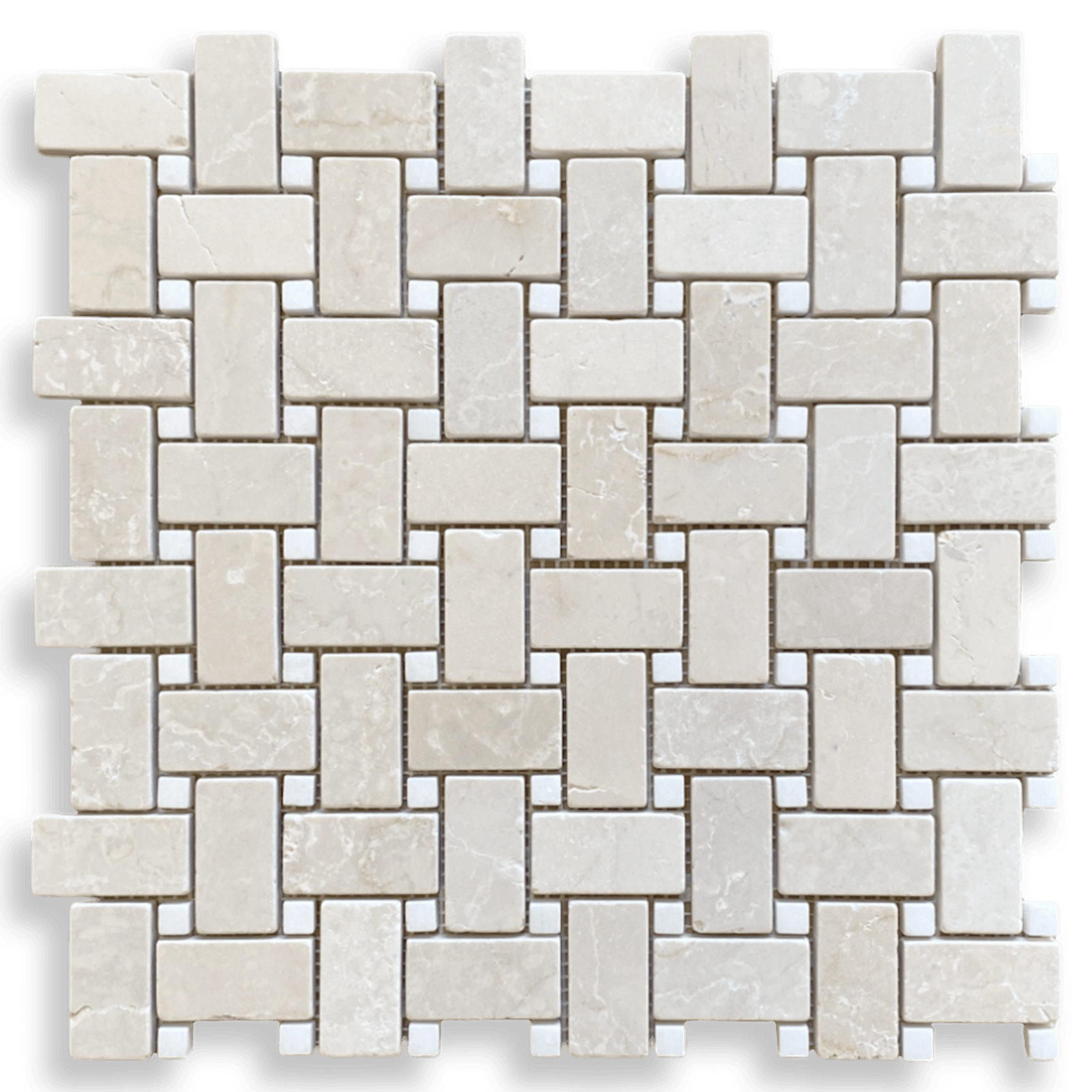 Basketweave, Botticino and Thassos Marble Tumbled gallery detail image