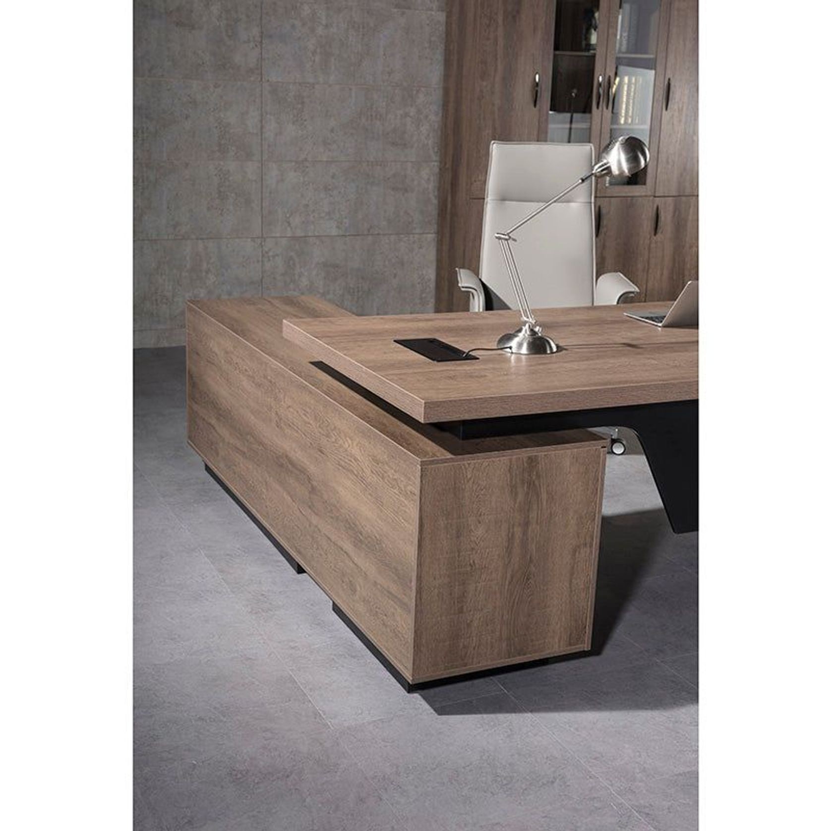 BALDER Executive Desk with Right Return 1.8-2.0M - Warm Oak & Black gallery detail image