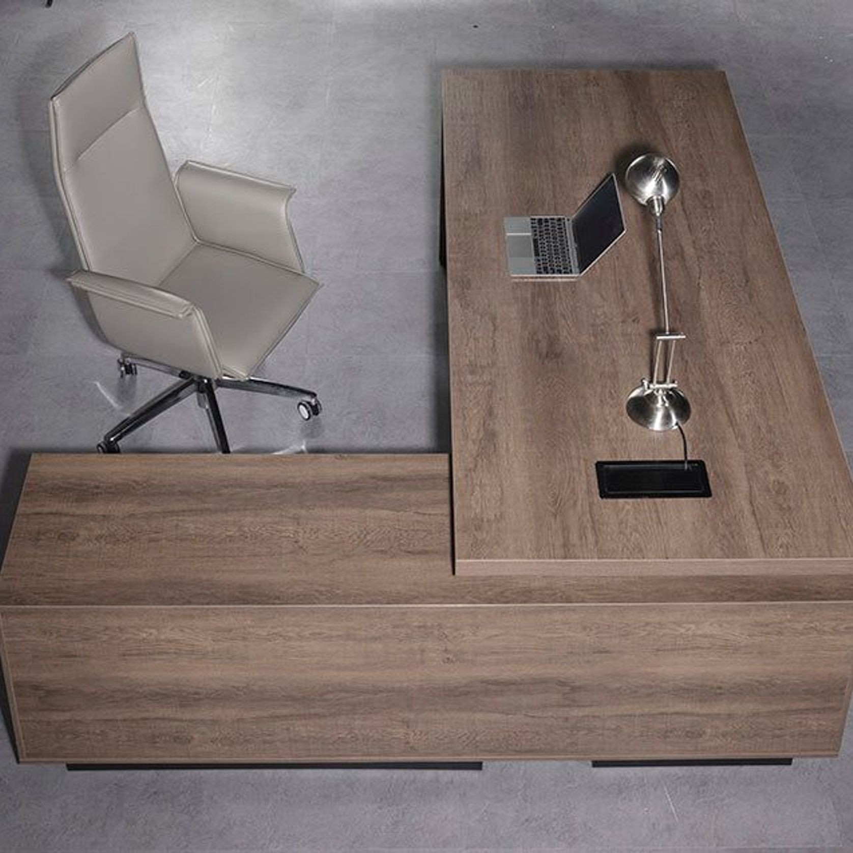 BALDER Executive Desk with Right Return 1.8-2.0M - Warm Oak & Black gallery detail image