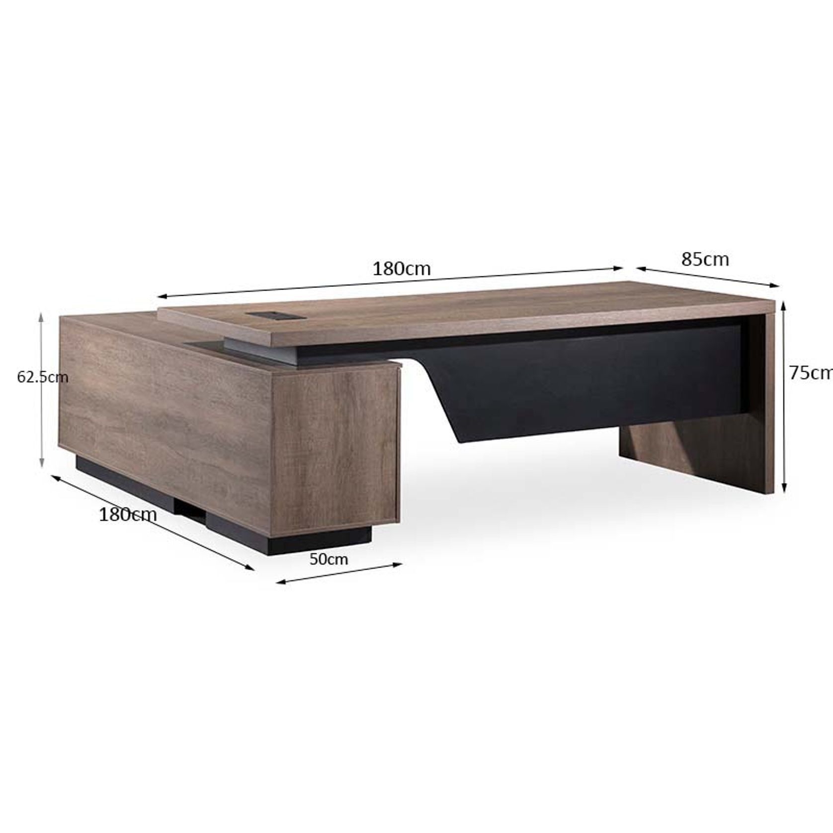 BALDER Executive Desk with Left Return 1.8-2.0M - Warm Oak & Black gallery detail image