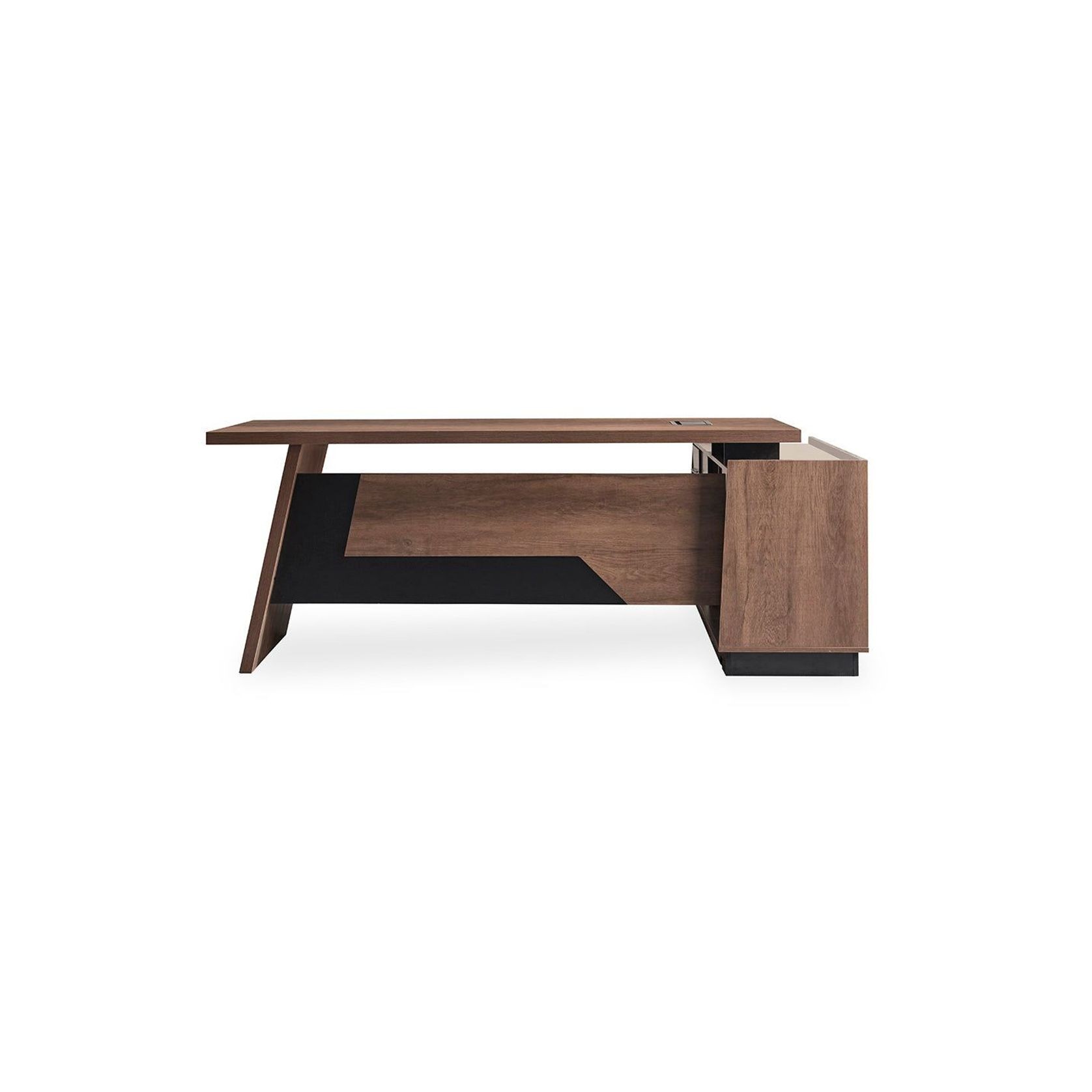 SUTTON Executive Desk with Left Return 180-200cm - Warm Oak & Black gallery detail image