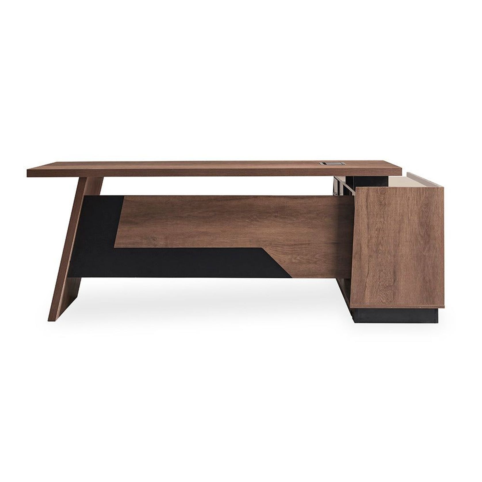 SUTTON Executive Desk with Left Return 180-200cm - Warm Oak & Black gallery detail image