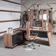 SUTTON Executive Desk with Left Return 180-200cm - Warm Oak & Black gallery detail image