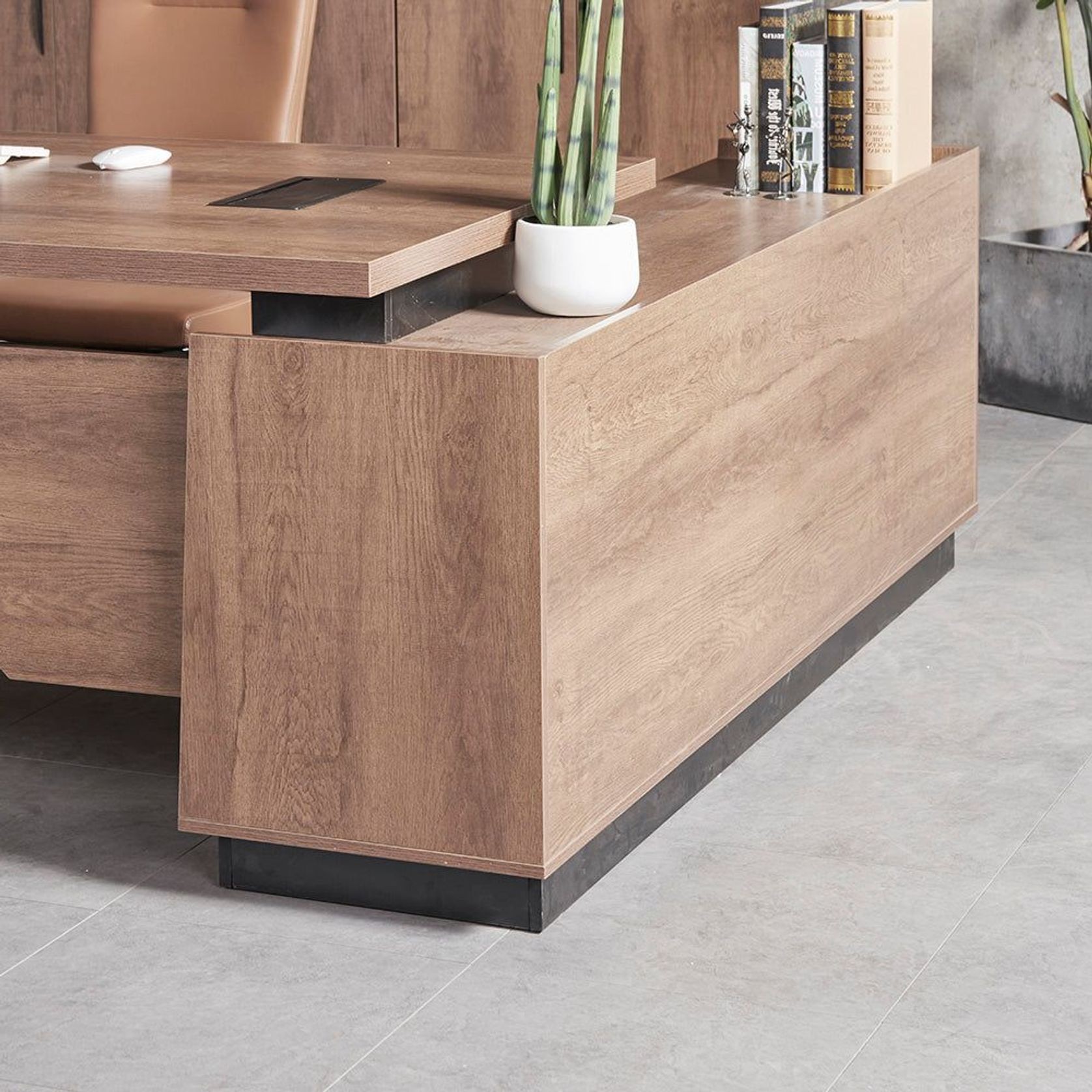 SUTTON Executive Desk with Left Return 180-200cm - Warm Oak & Black gallery detail image