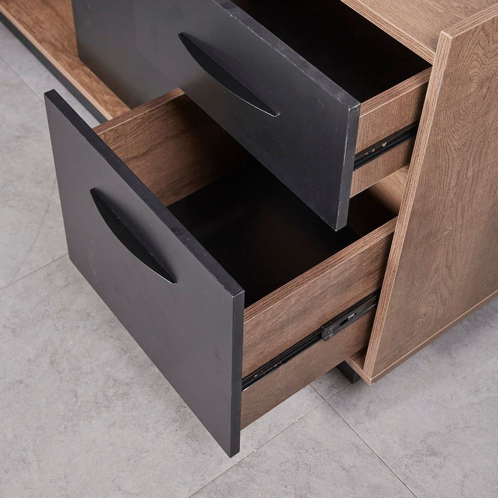 SUTTON Executive Desk with Left Return 180-200cm - Warm Oak & Black gallery detail image