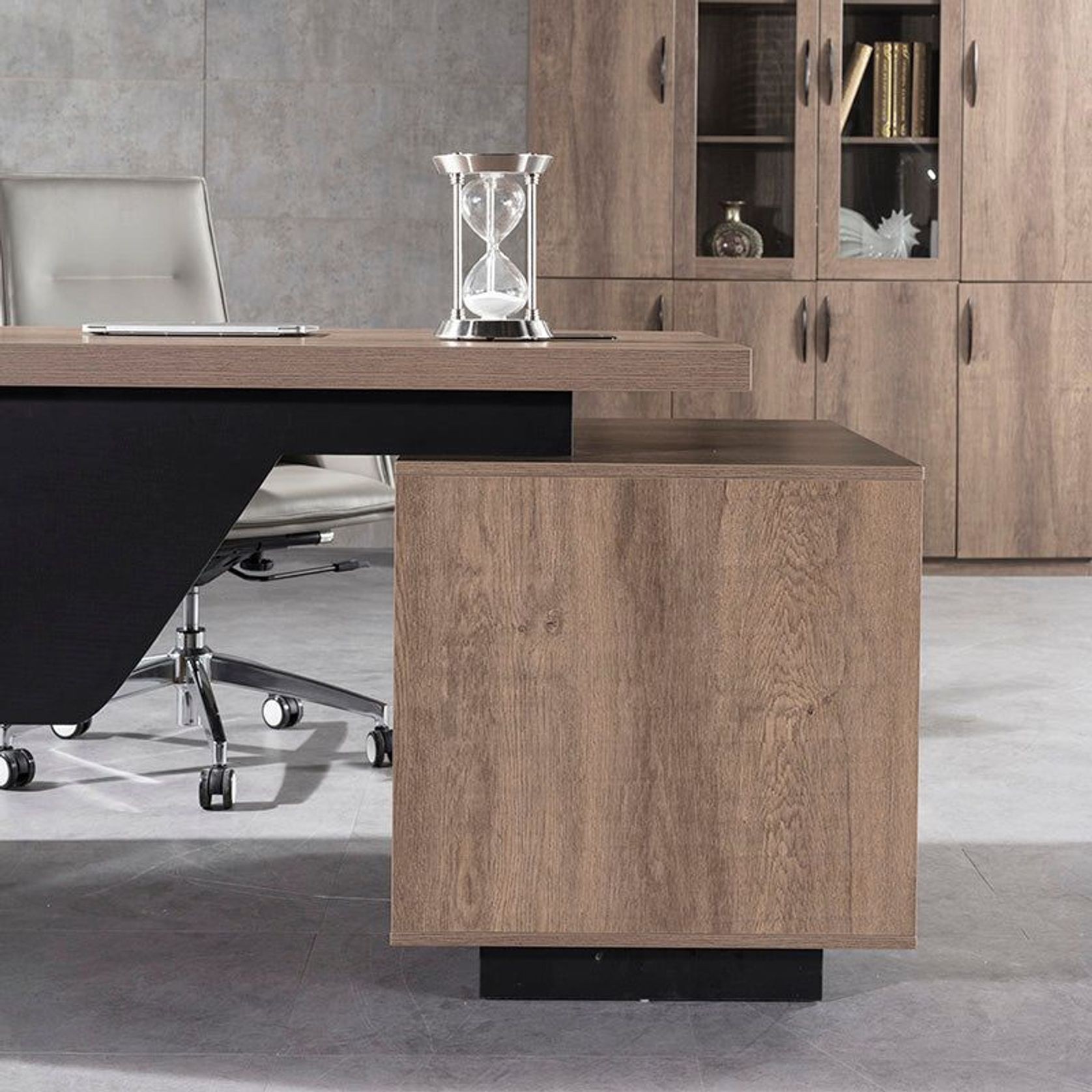 KELLEN Executive Desk with Left Return 1.6-1.8M - Warm Oak & Black gallery detail image