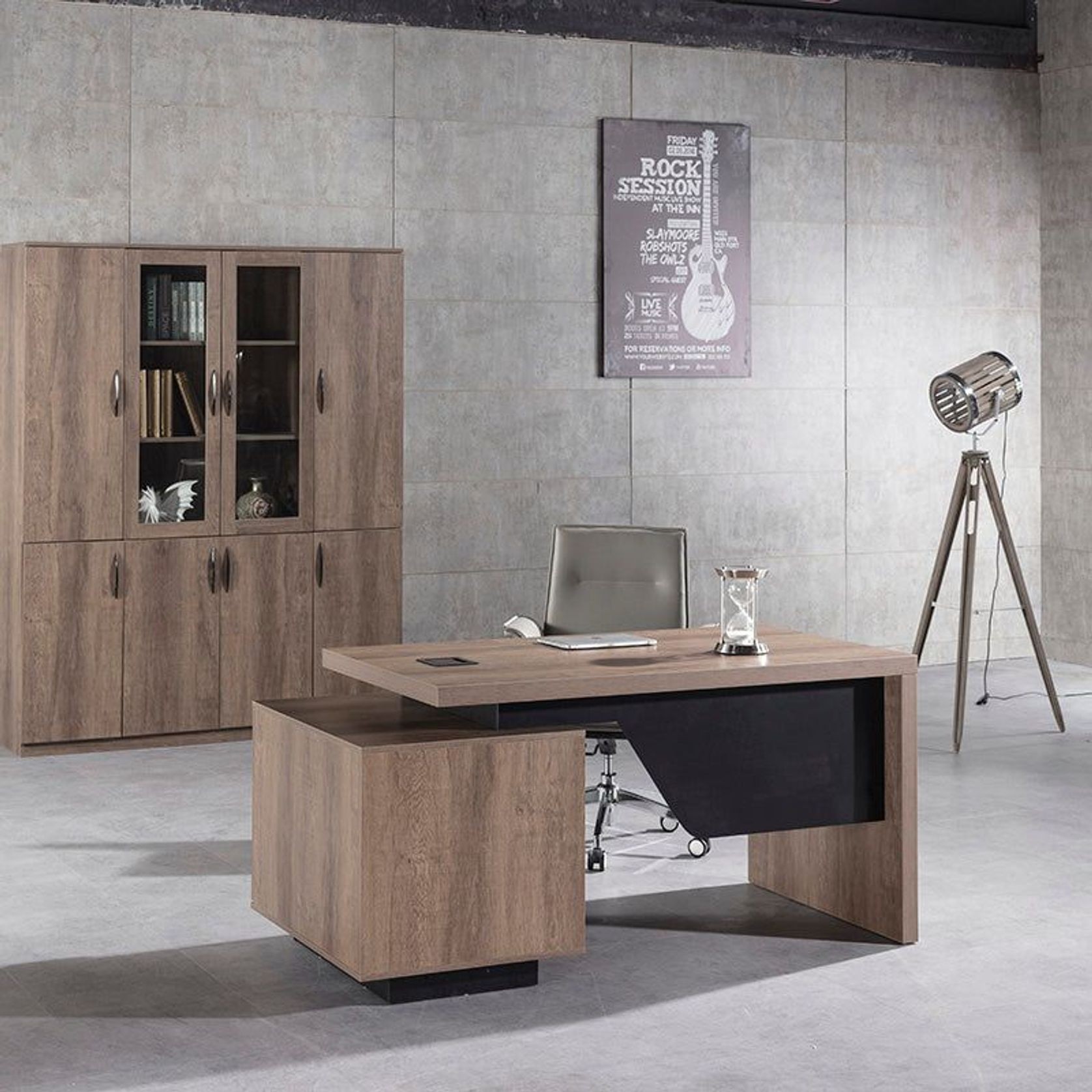 KELLEN Executive Desk with Right Return 1.6-1.8M - Warm Oak & Black gallery detail image
