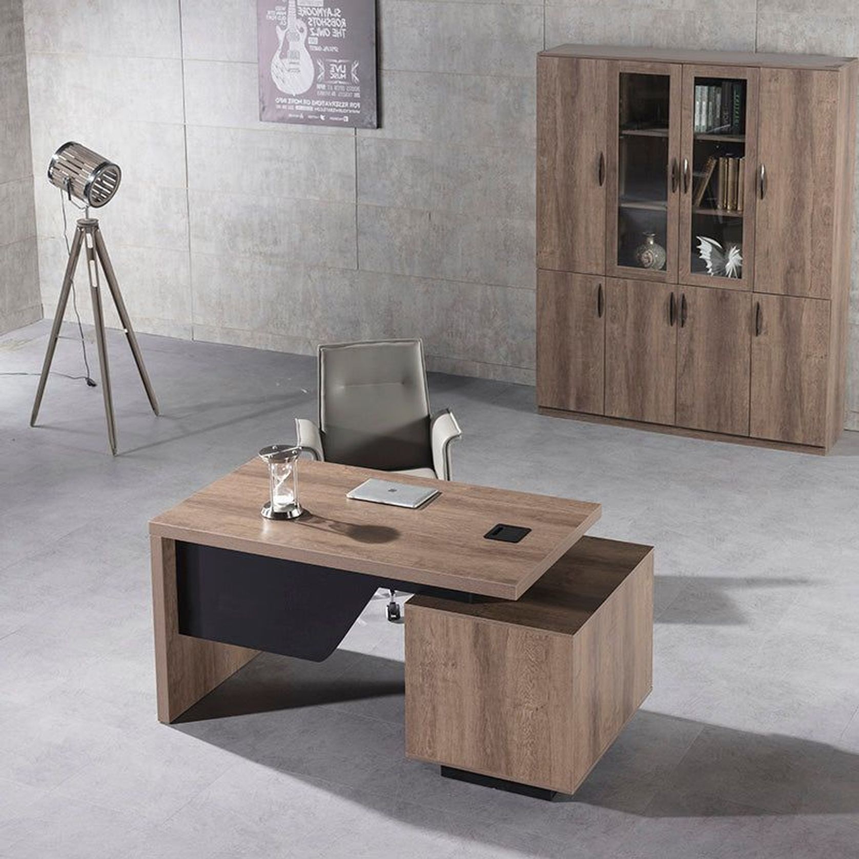KELLEN Executive Desk with Left Return 1.6-1.8M - Warm Oak & Black gallery detail image