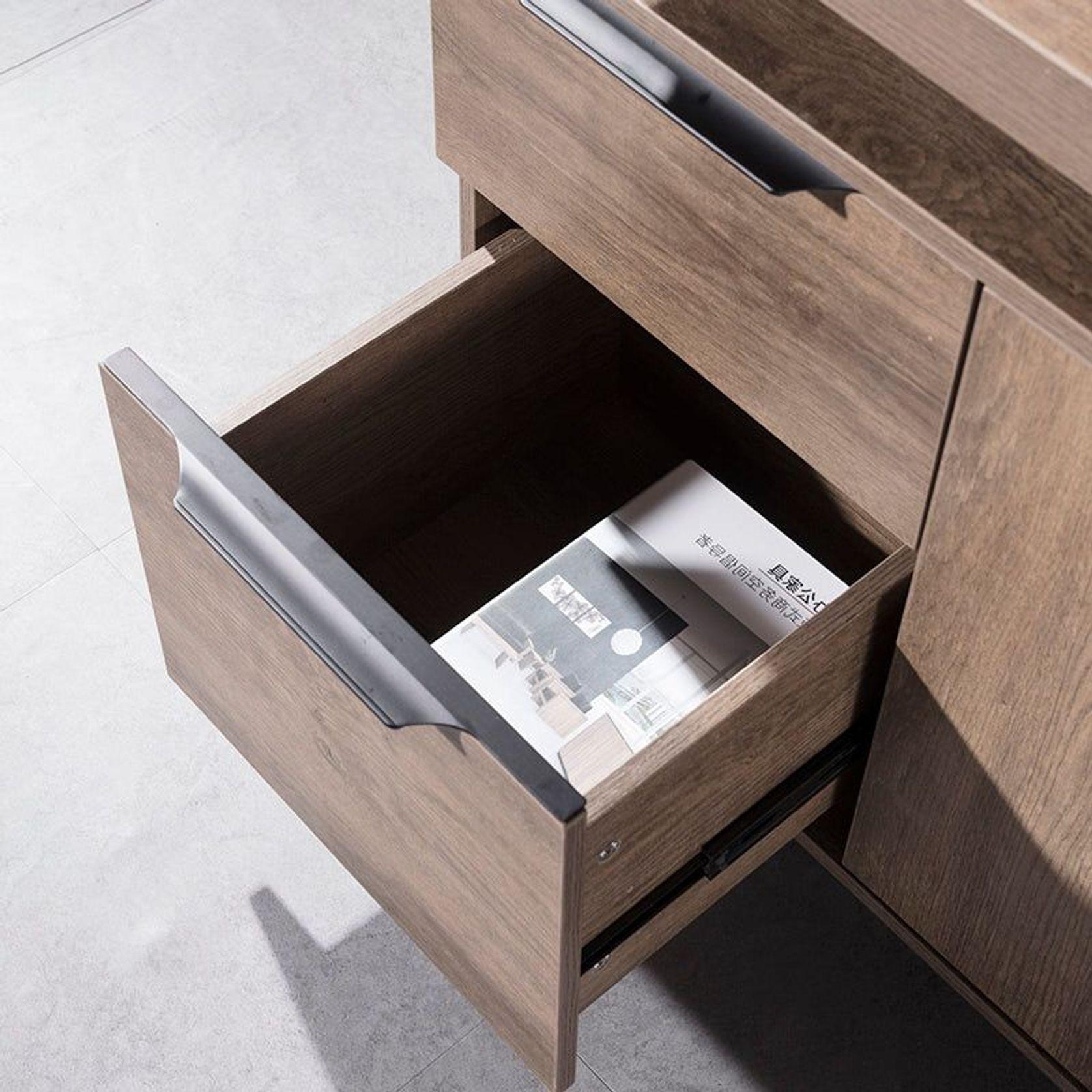 KELLEN Executive Desk with Left Return 1.6-1.8M - Warm Oak & Black gallery detail image