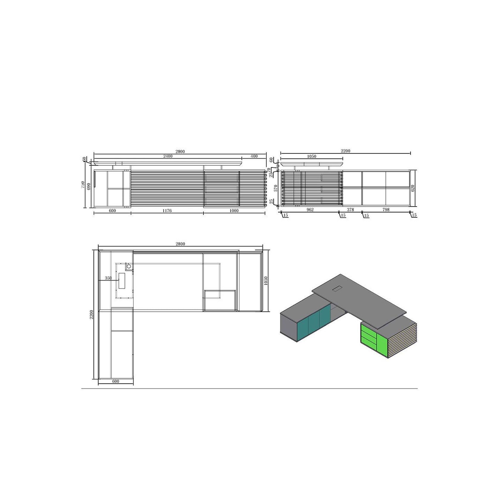 PHOENIX Executive Desk with Right Return 2.8M - Warm Oak & Black gallery detail image