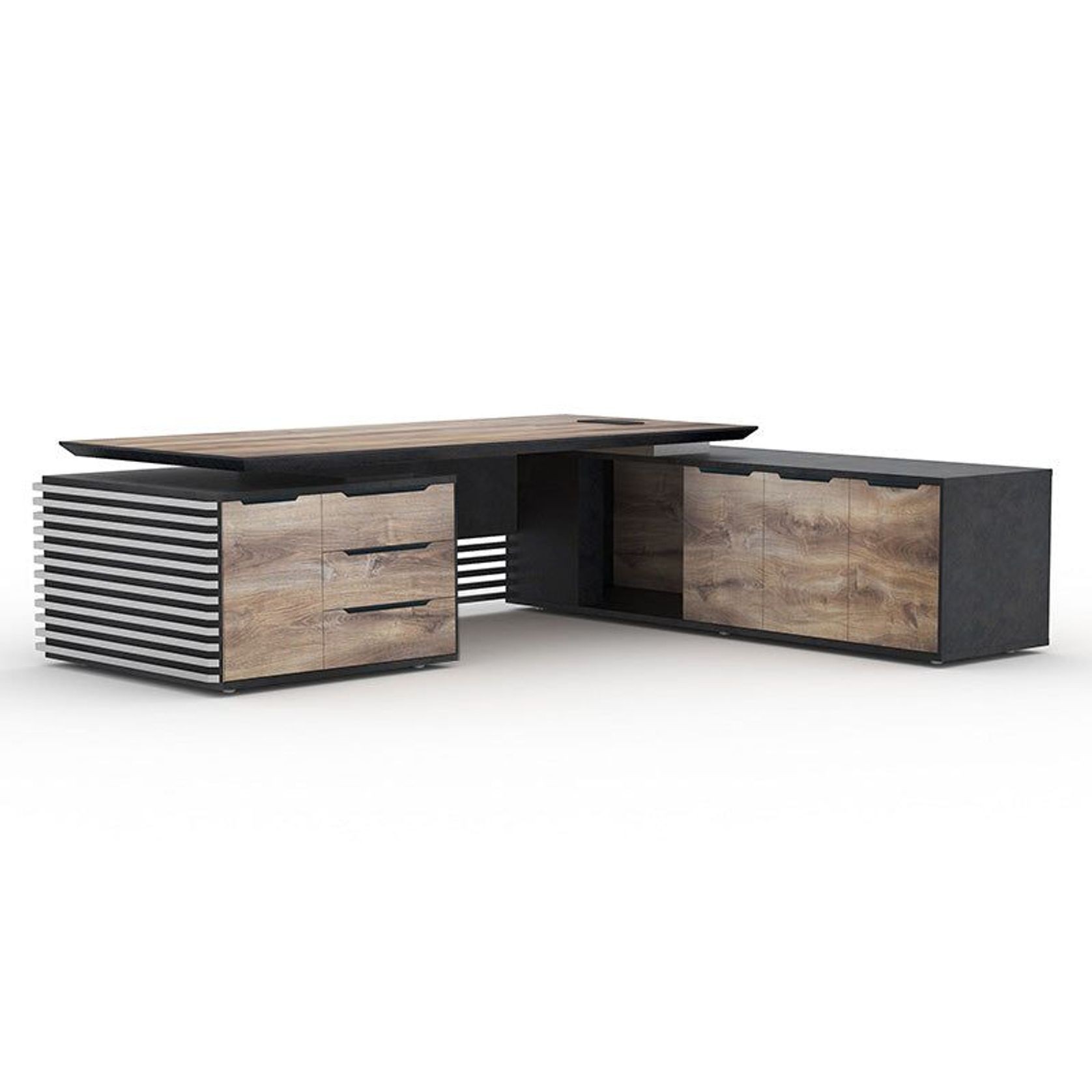 PHOENIX Executive Desk with Right Return 2.8M - Warm Oak & Black gallery detail image