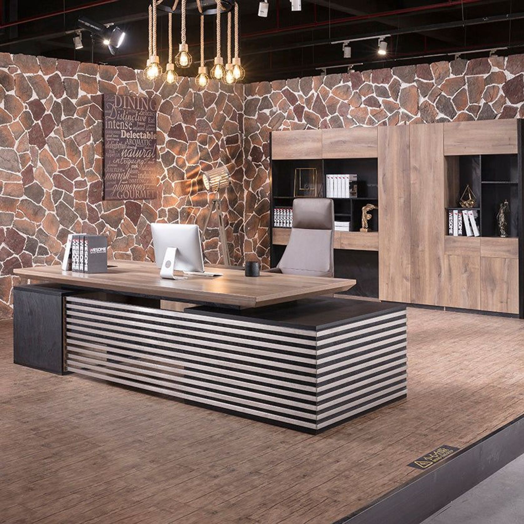 PHOENIX Executive Desk with Right Return 2.8M - Warm Oak & Black gallery detail image