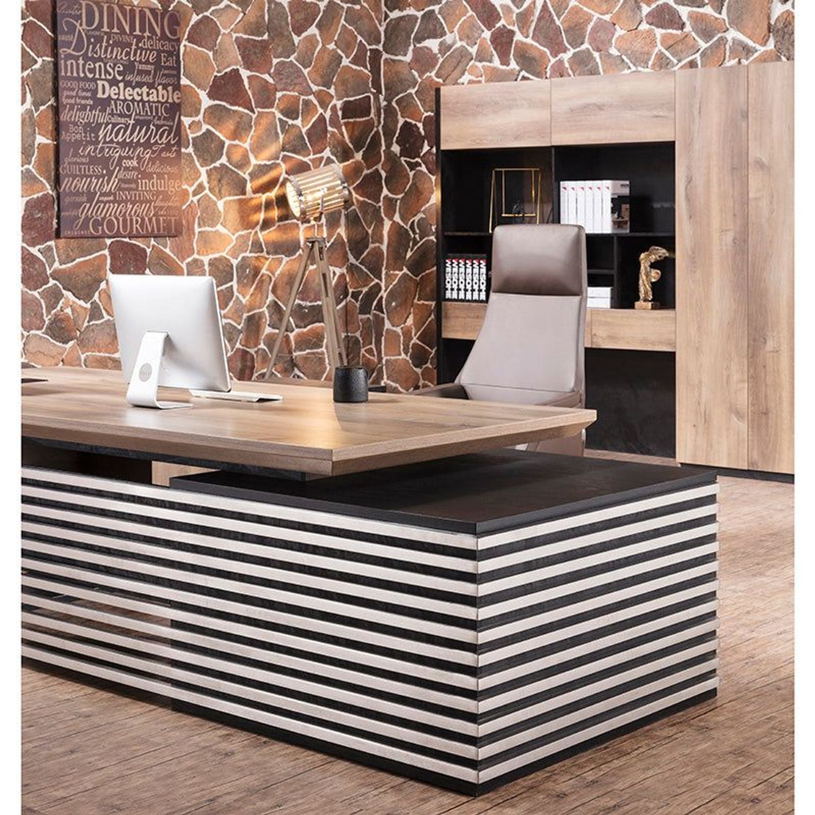 PHOENIX Executive Desk with Right Return 2.8M - Warm Oak & Black gallery detail image