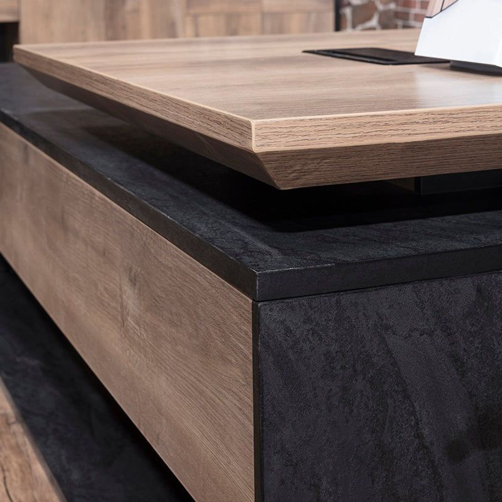 PHOENIX Executive Desk with Right Return 2.8M - Warm Oak & Black gallery detail image