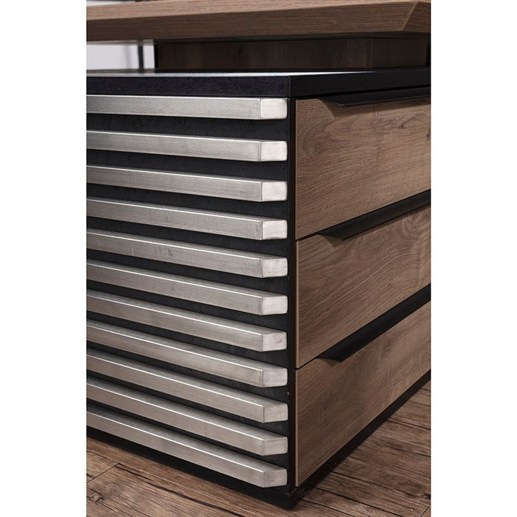 PHOENIX Executive Desk with Right Return 2.8M - Warm Oak & Black gallery detail image