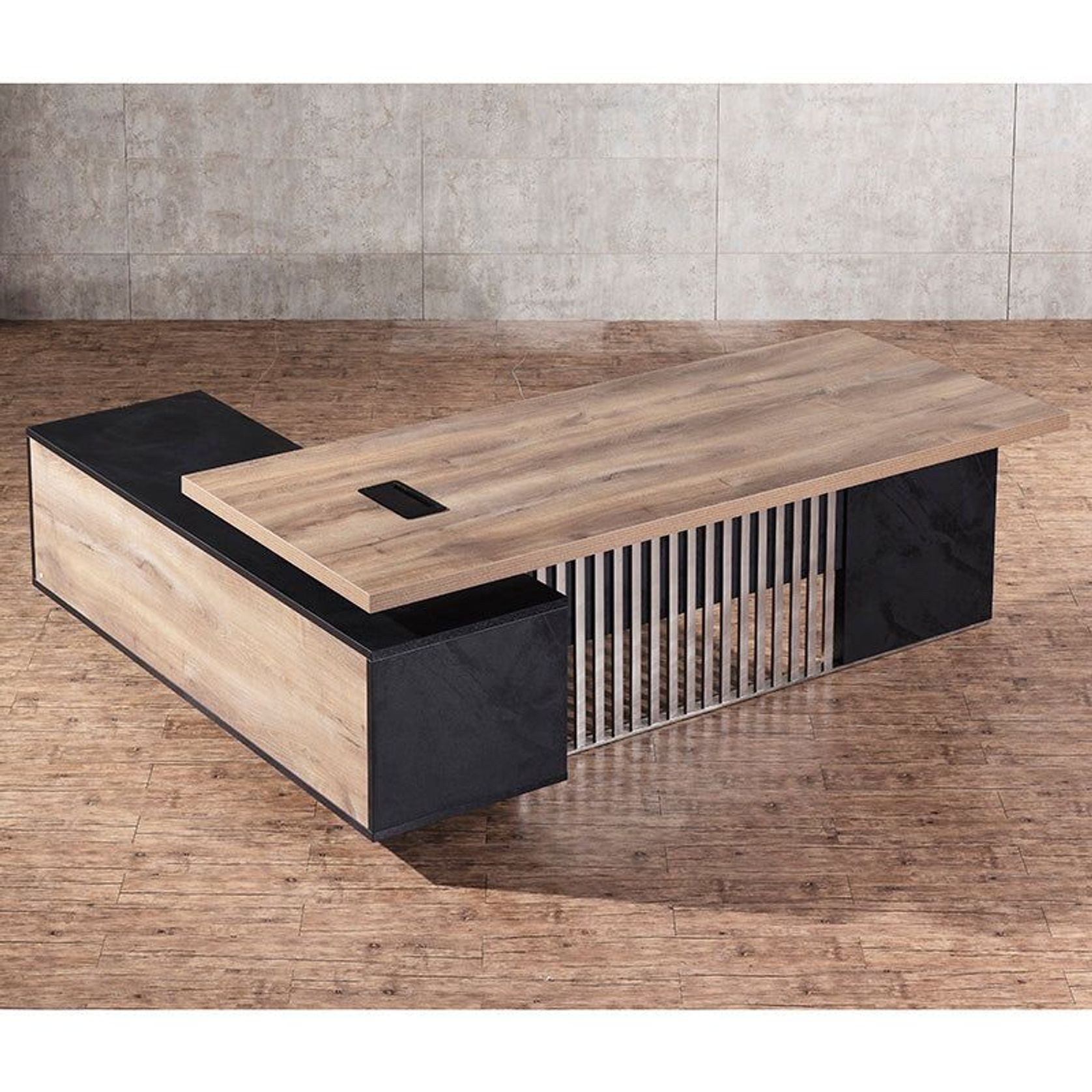 DAXTON Executive Desk with Right Return 2.4M - Warm Oak & Black gallery detail image