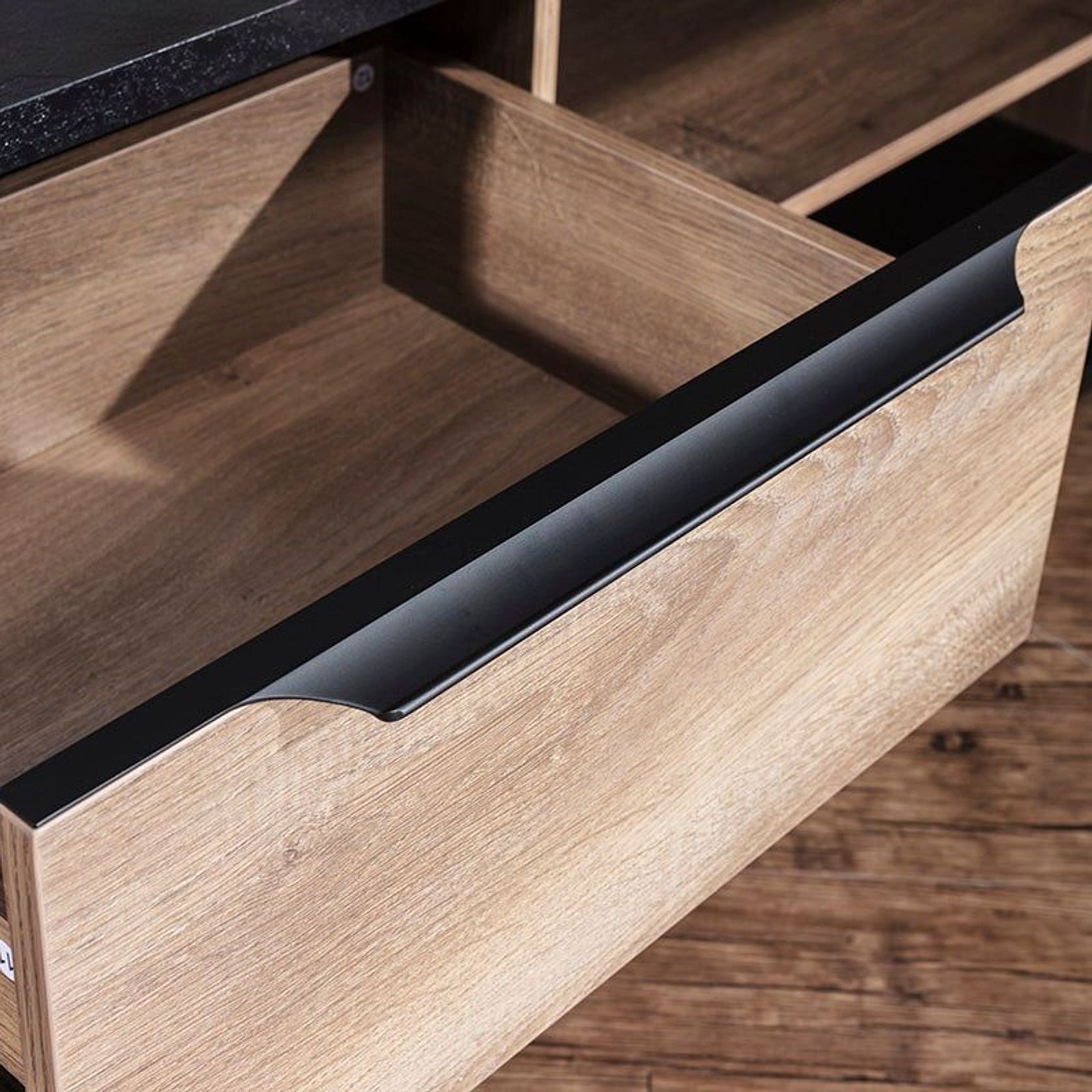 PHOENIX 2.0 - Sit Stand Electric Lift Executive Desk with Right Return 2.8m - Warm Oak & Black gallery detail image