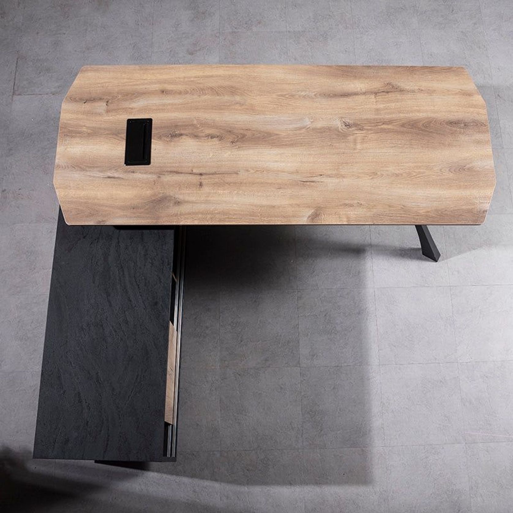 EASTON Executive Desk with Left Return 2.2-2.4m - Warm Oak & Black gallery detail image