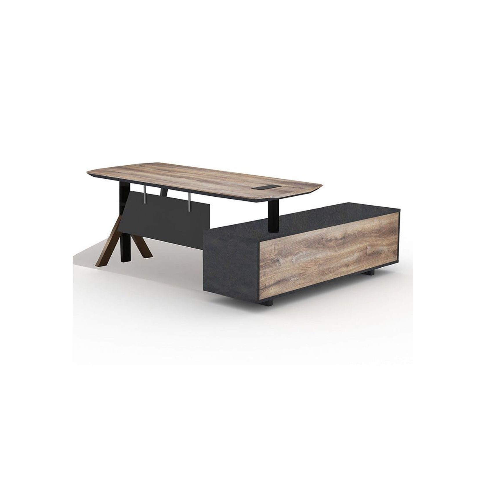 EASTON Sit Stand Electric Lift Executive Desk with Left Return 2.2m - Warm Oak & Black gallery detail image