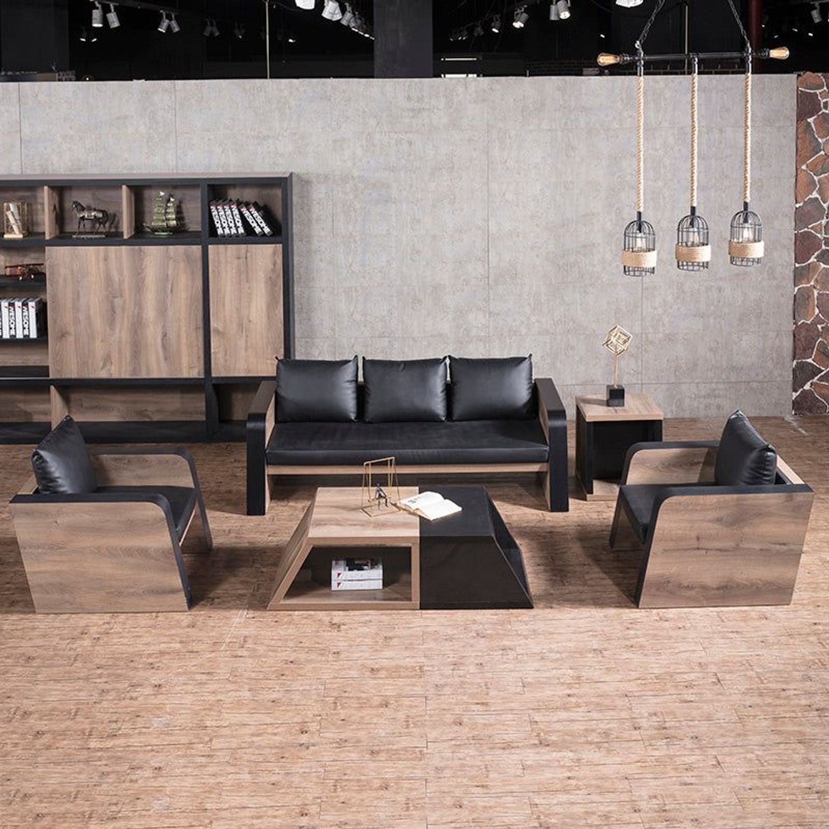 FRANCO Single Seater Sofa - Warm Oak & Black gallery detail image