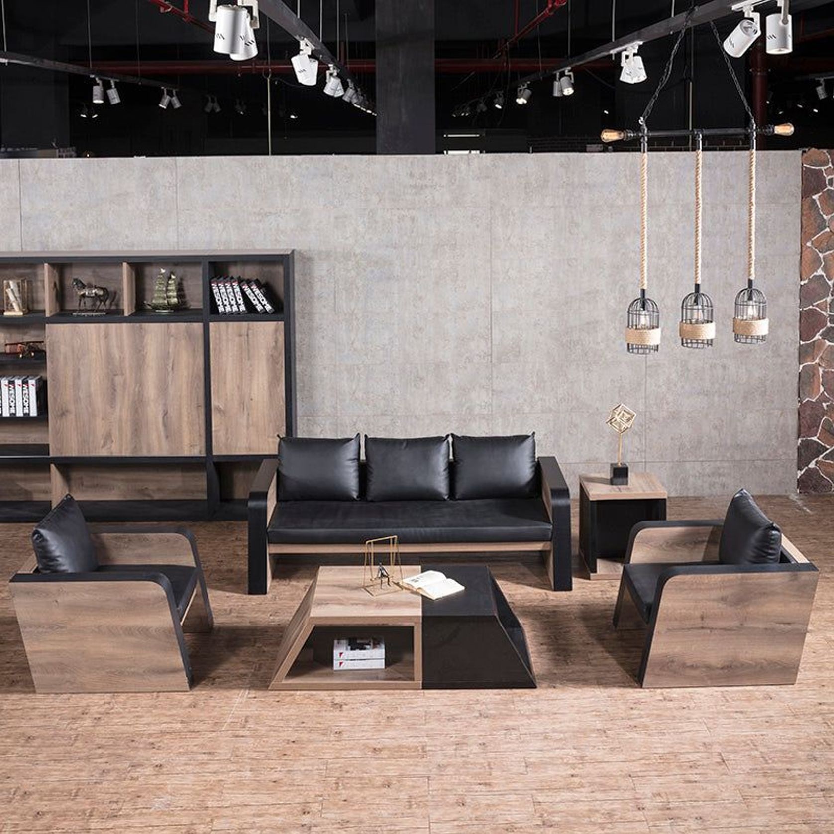 FRANCO Single Seater Sofa - Warm Oak & Black gallery detail image