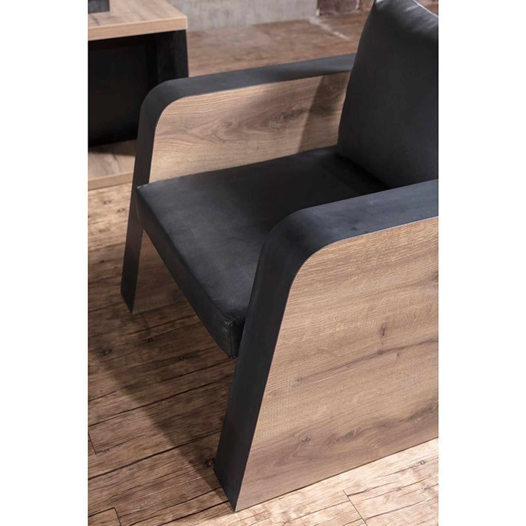 FRANCO Single Seater Sofa - Warm Oak & Black gallery detail image