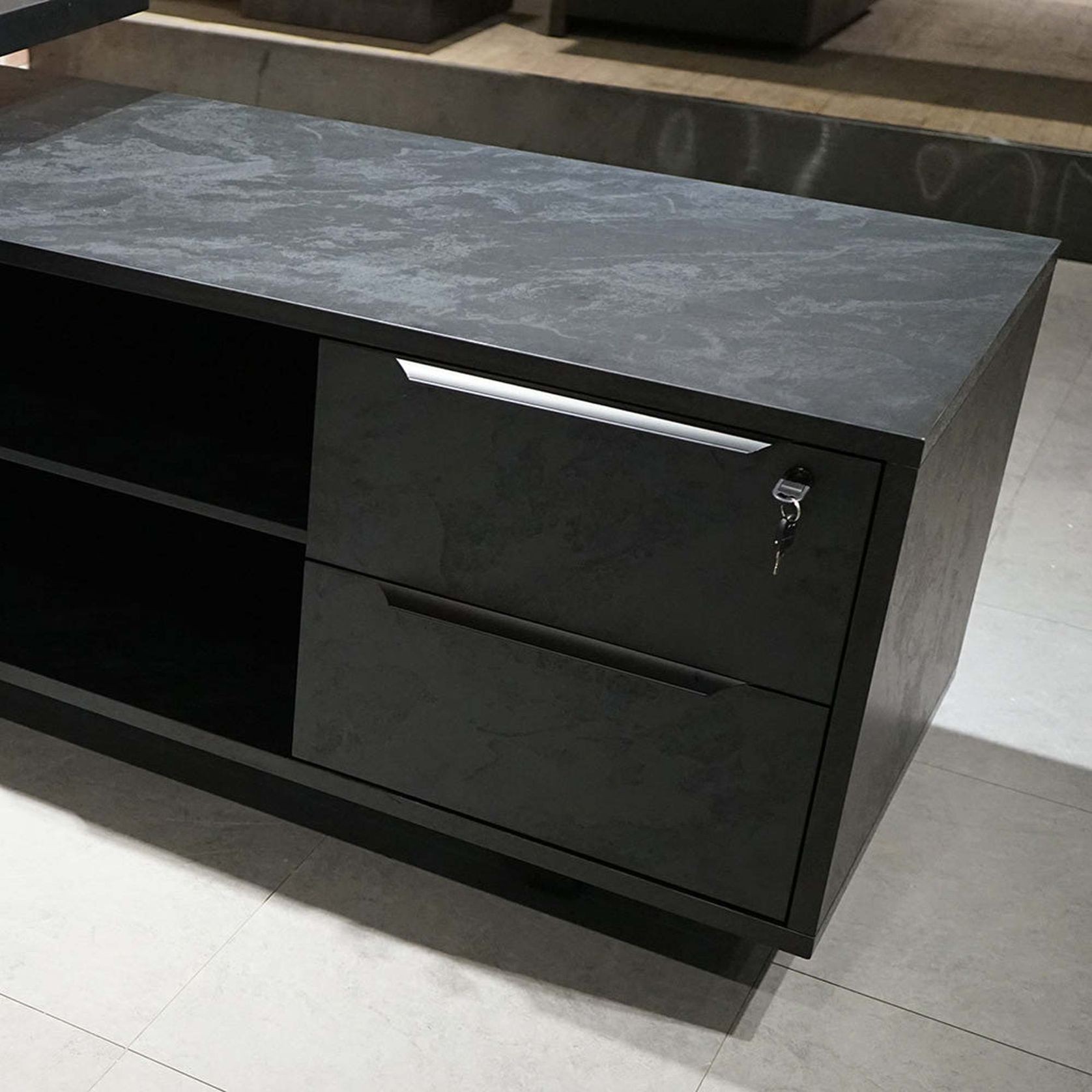 DAXTON Black Executive Desk with Right Return 2.4M - Black Concrete gallery detail image