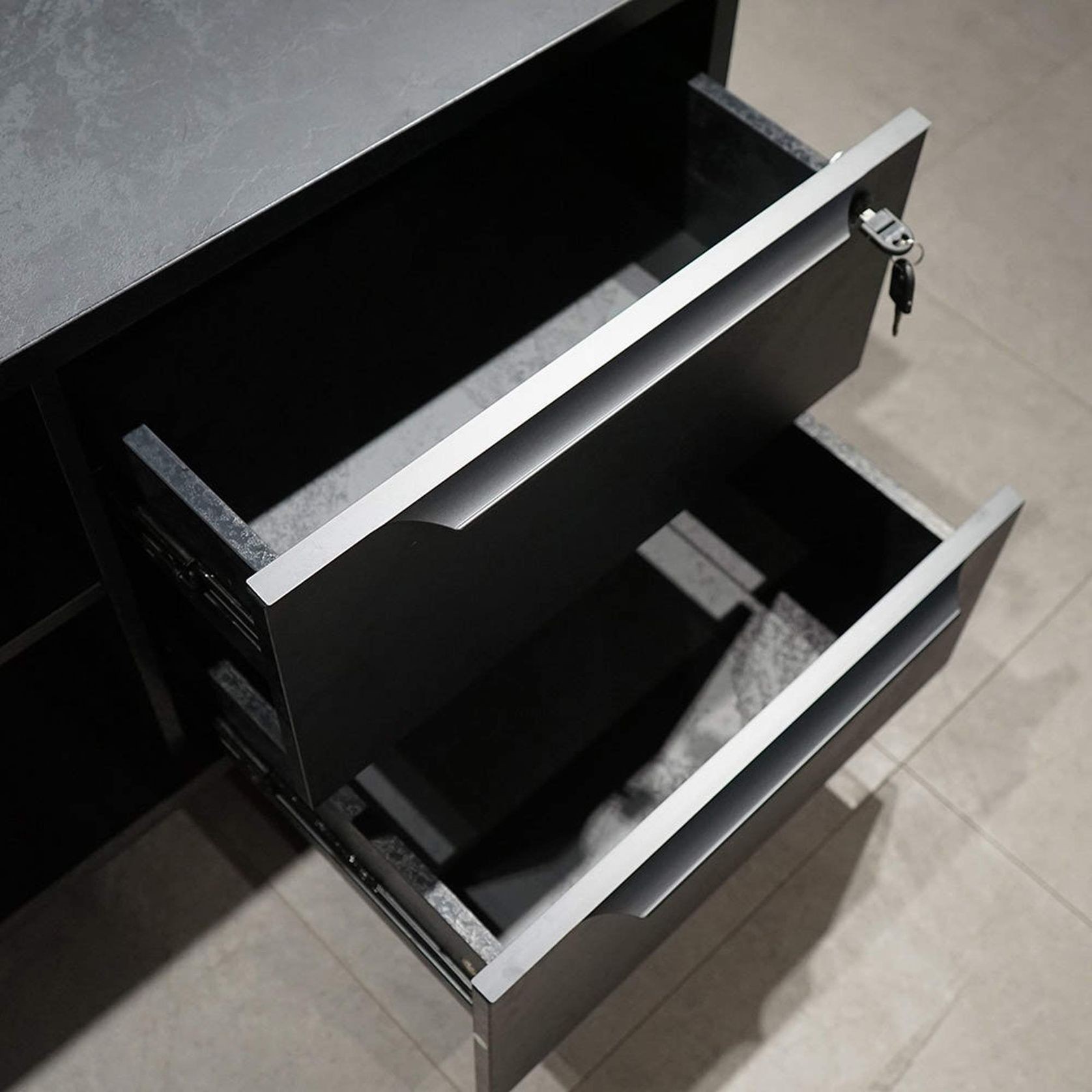 DAXTON Black Executive Desk with Right Return 2.4M - Black Concrete gallery detail image