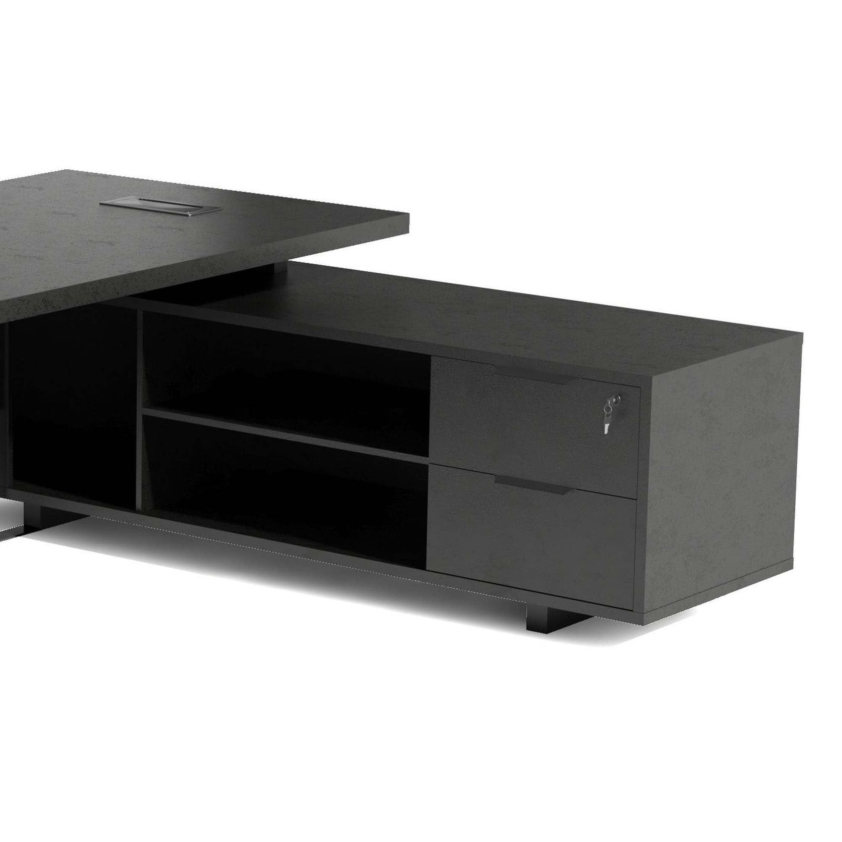 DAXTON Black Executive Desk with Right Return 2.4M - Black Concrete gallery detail image