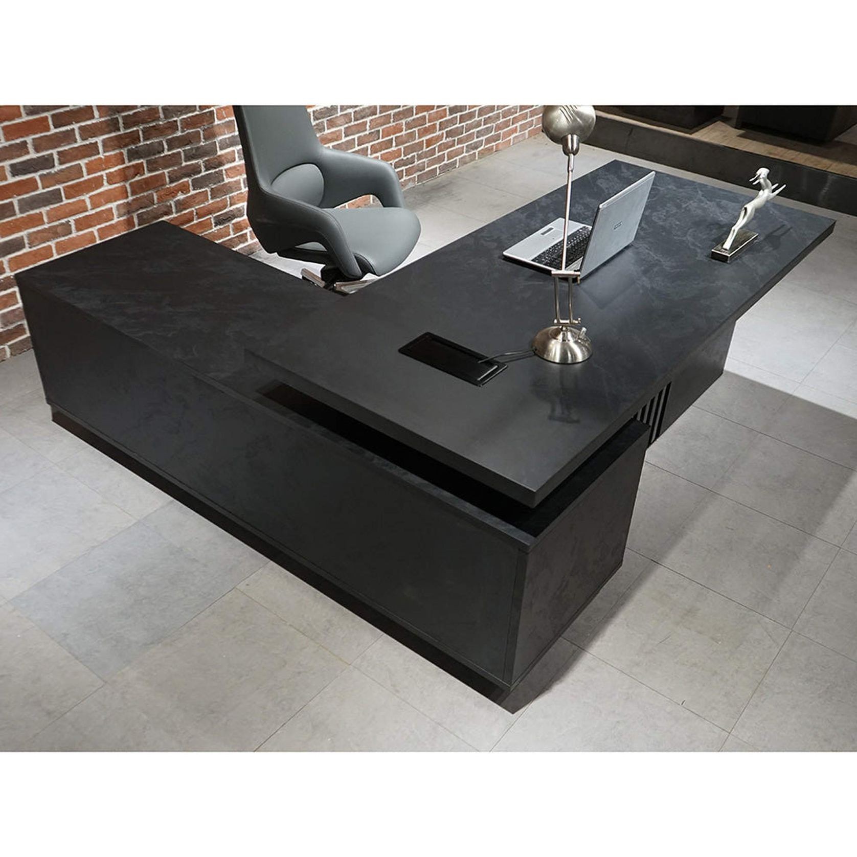 DAXTON Black Executive Desk with Right Return 2.4M - Black Concrete gallery detail image