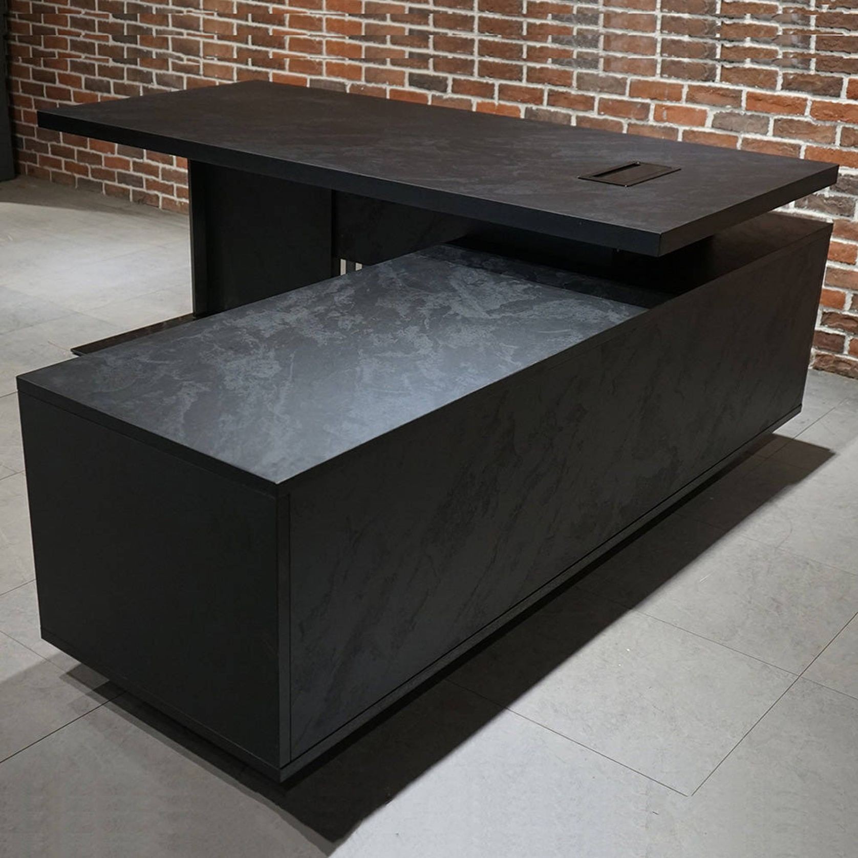 DAXTON Black Executive Desk with Right Return 2.4M - Black Concrete gallery detail image