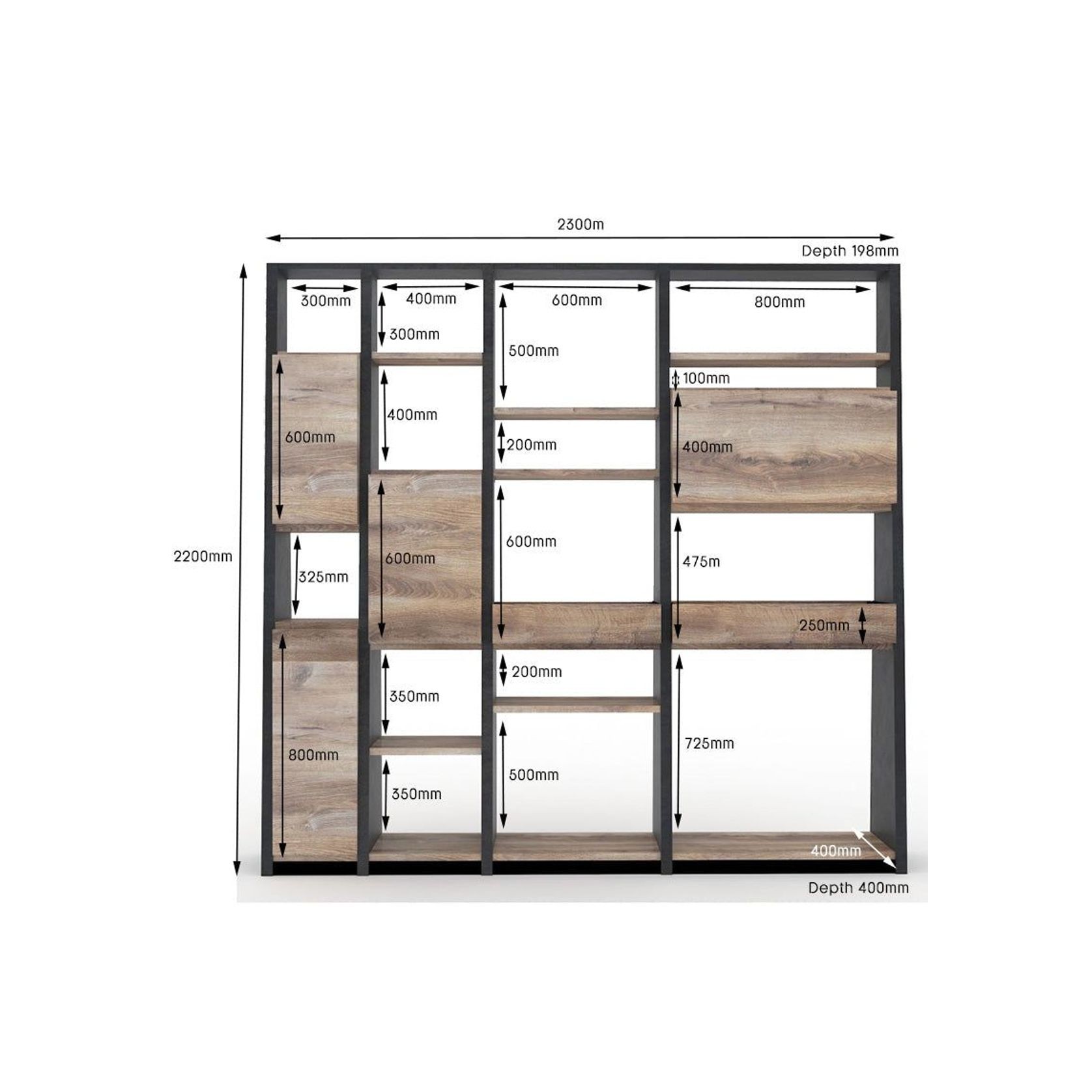 BARON Display Unit 230cm - Warm Oak & Black gallery detail image