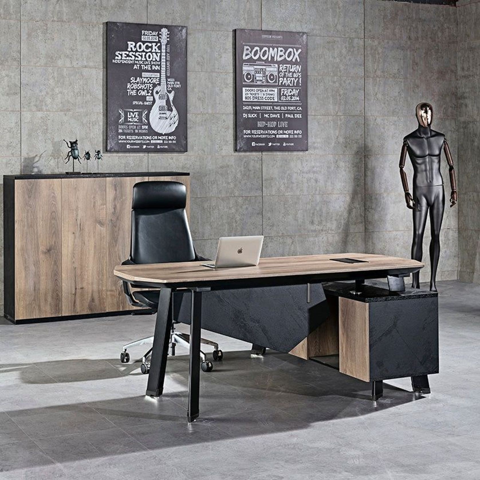 ARTO Executive Office Desk with Reversible Return 1.8M - 2.0M - Warm Oak & Black gallery detail image
