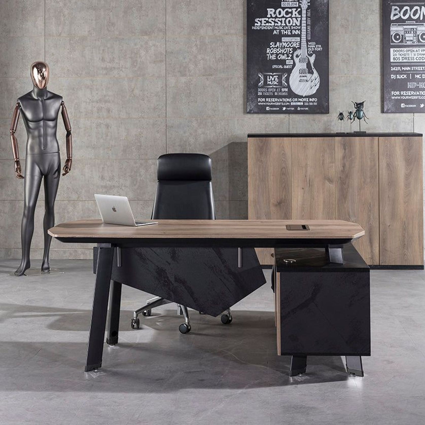ARTO Executive Office Desk with Reversible Return 1.8M - 2.0M - Warm Oak & Black gallery detail image