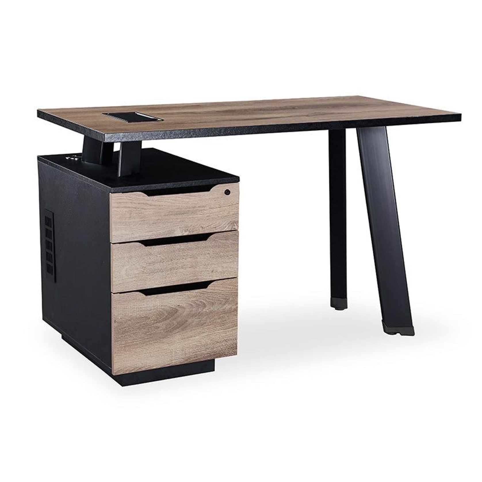 ARTO Single Workstation Desk with Left Cabinet 1.2M - Warm Oak & Black gallery detail image
